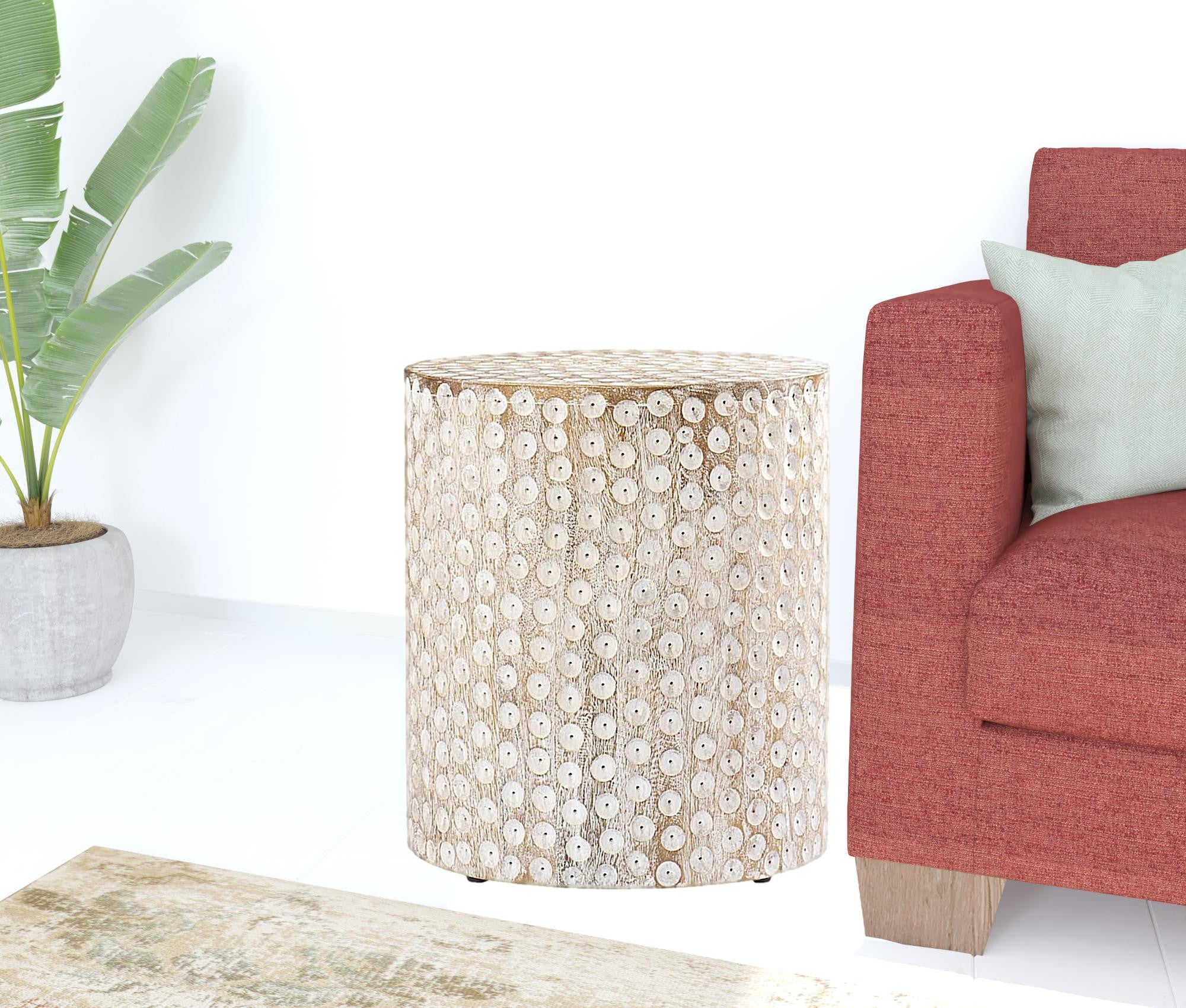 Washed White Solid Wood Round End Table By Homeroots - Image 6