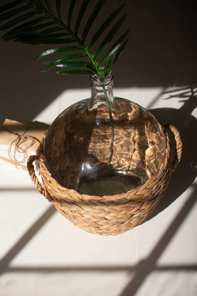Water Hyacinth Wrapped Glass Wine Damigiana By Kalalou - Image 3