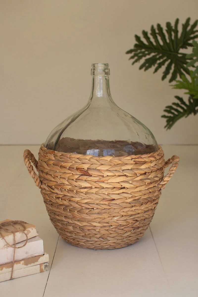 Water Hyacinth Wrapped Glass Wine Damigiana By Kalalou - Image 6