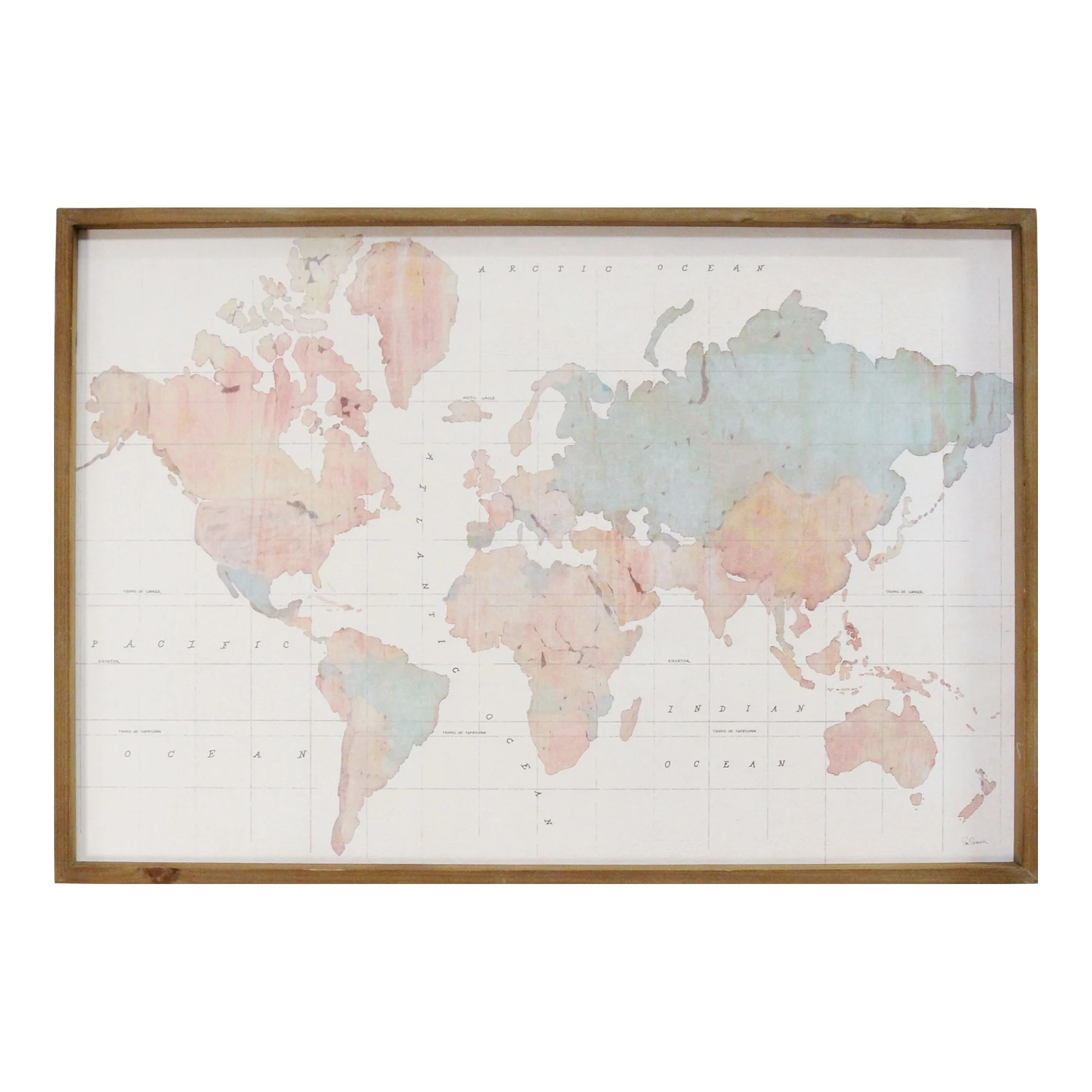 Watercolor World Map Wood Framed Wall Art By Homeroots - Image 2