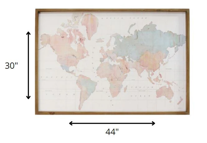 Watercolor World Map Wood Framed Wall Art By Homeroots - Image 4