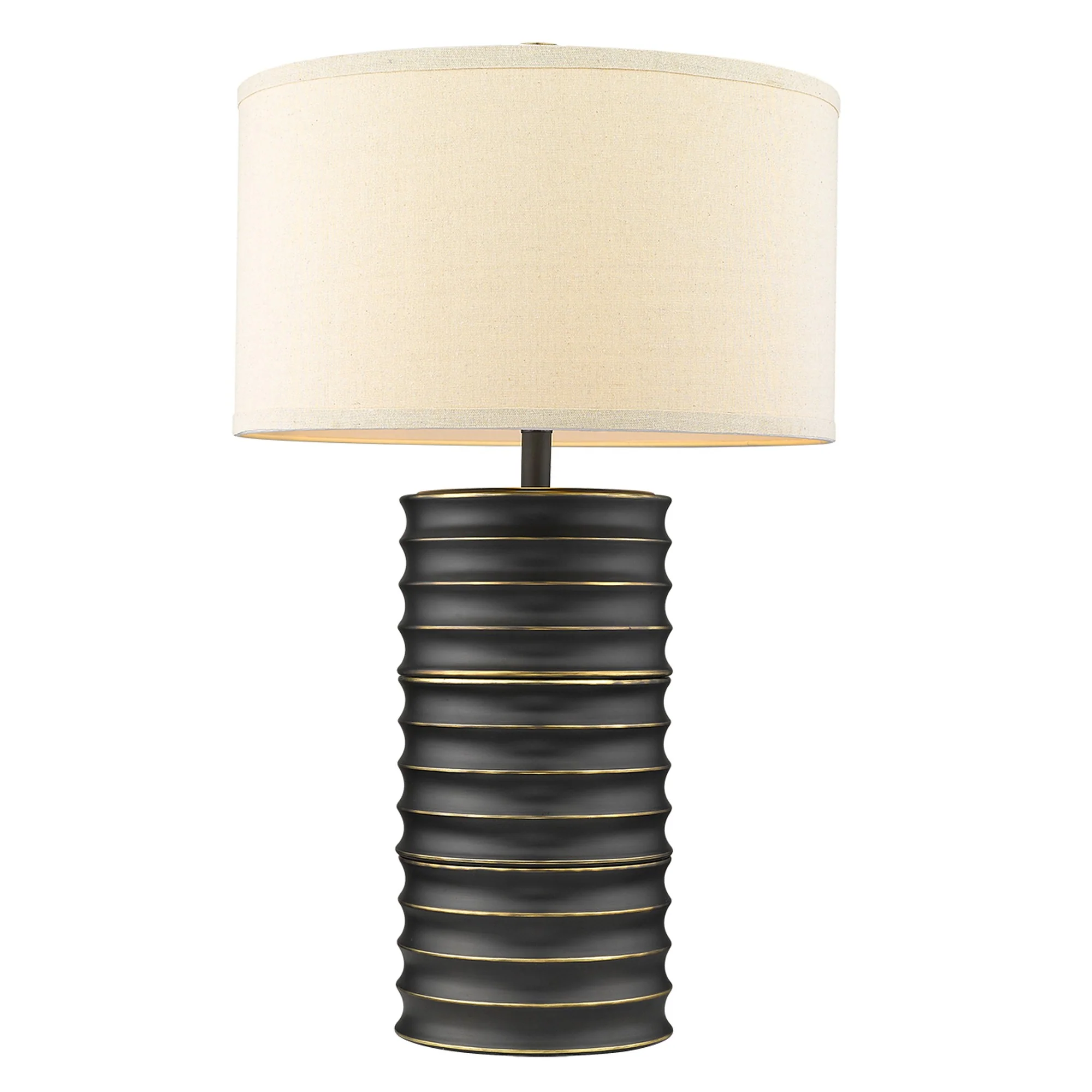 Wave II 1-Light Aged Brass Table Lamp With Latte Linen Shade By Homeroots - Image 2