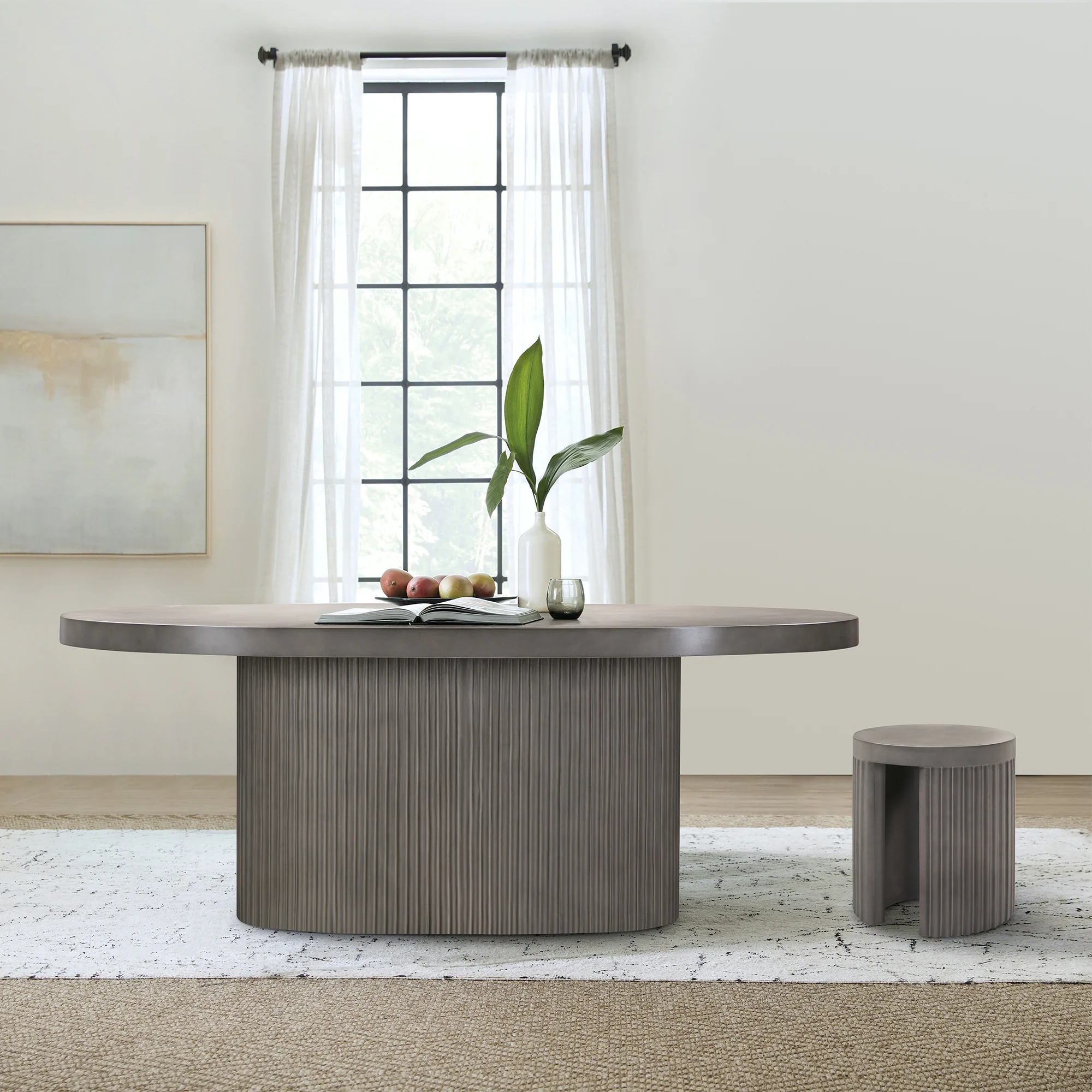 Wave Oval Dining Table in Grey Concrete By Armen Living - Image 3