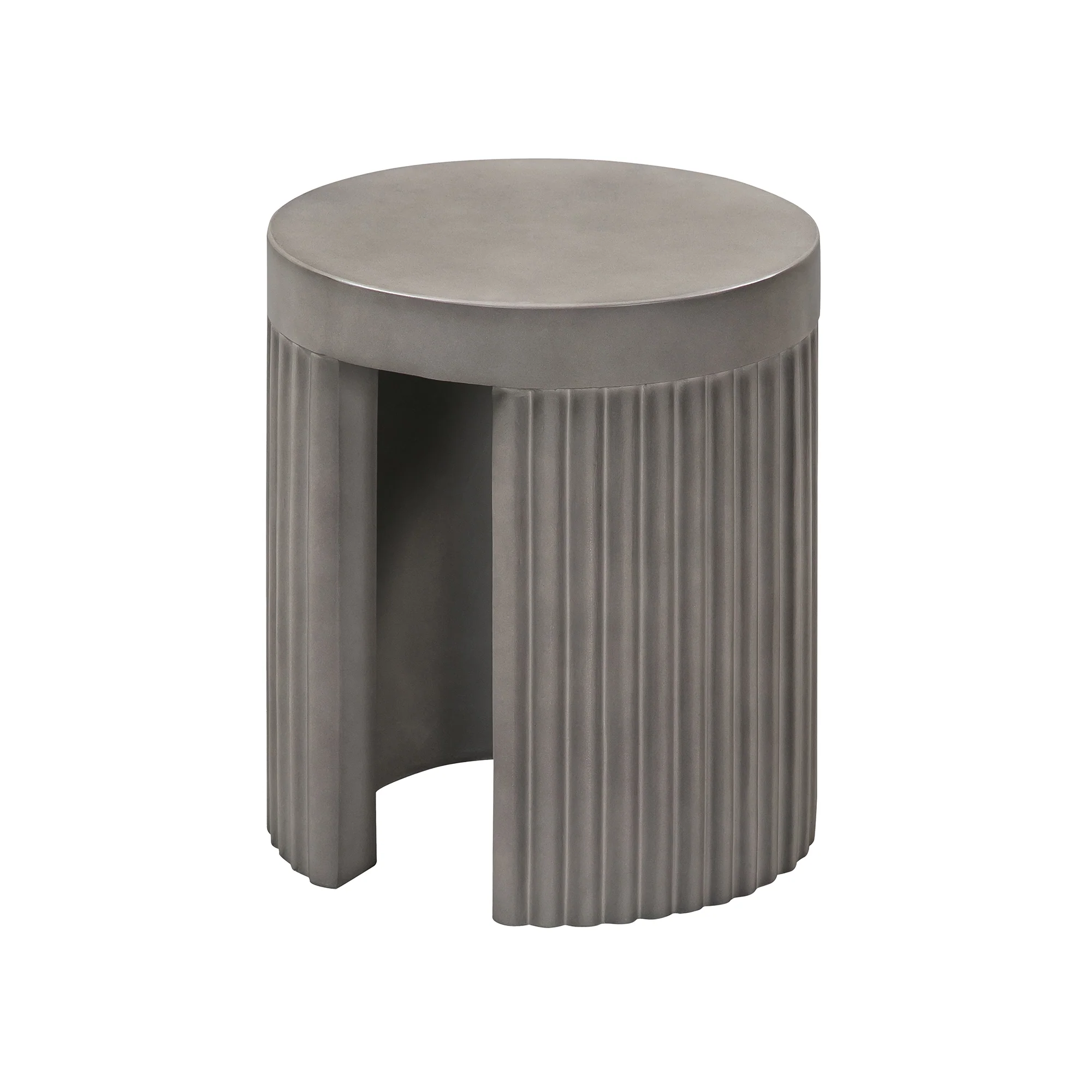 Wave Round Indoor or Outdoor Accent Stool End Table in Grey Concrete By Armen Living - Image 2