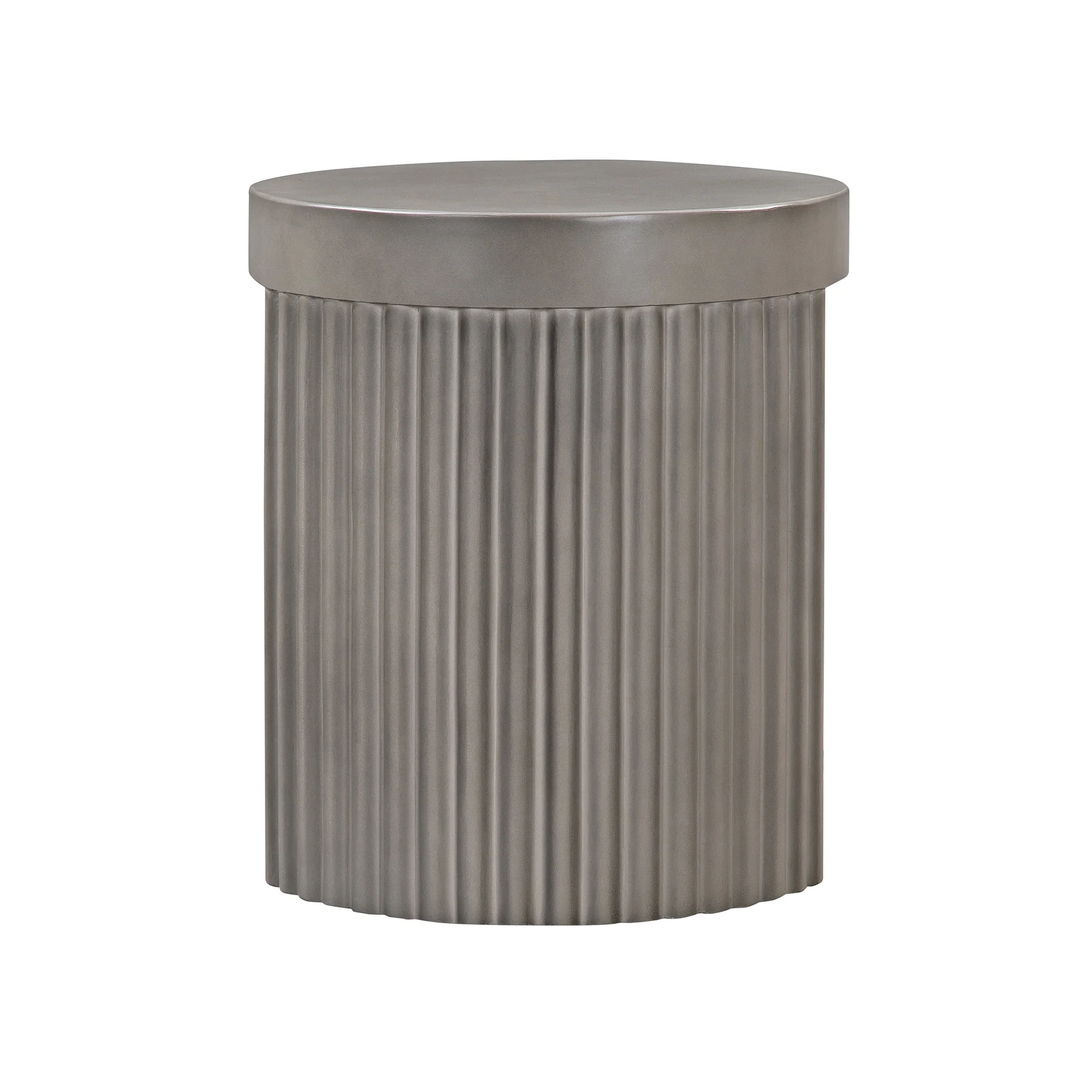 Wave Round Indoor or Outdoor Accent Stool End Table in Grey Concrete By Armen Living - Image 4