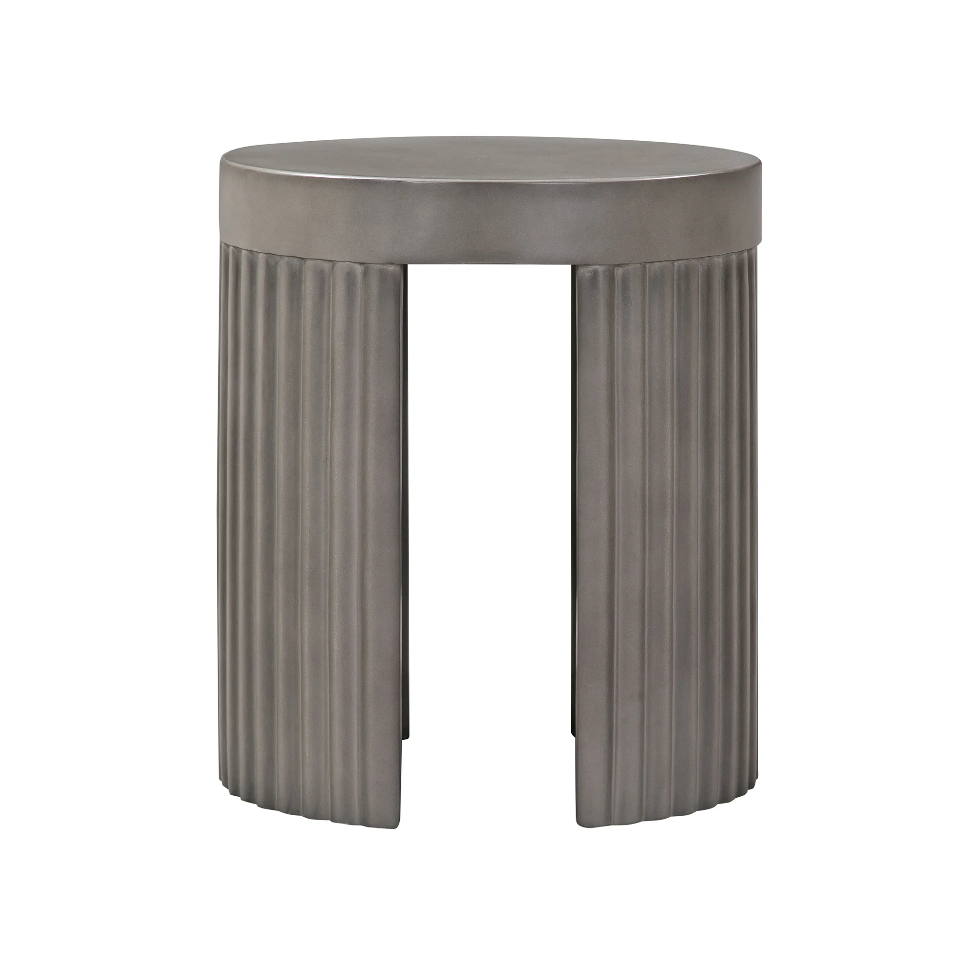 Wave Round Indoor or Outdoor Accent Stool End Table in Grey Concrete By Armen Living - Image 5