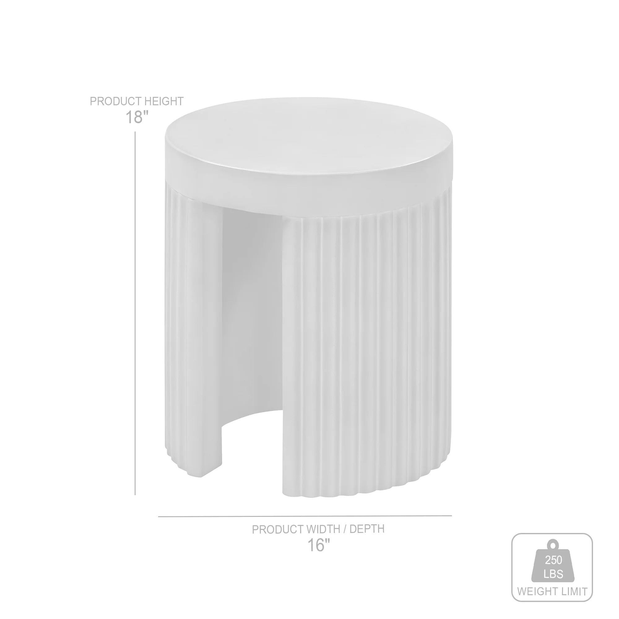 Wave Round Indoor or Outdoor Accent Stool End Table in Grey Concrete By Armen Living - Image 9