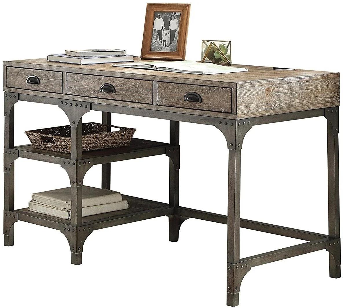 Weathered Oak And Antique Silver Desk By Homeroots - Image 2