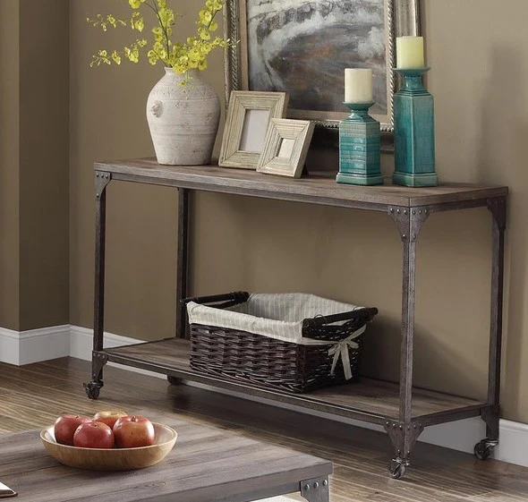Weathered Oak And Antique Silver End Table By Homeroots - Image 3