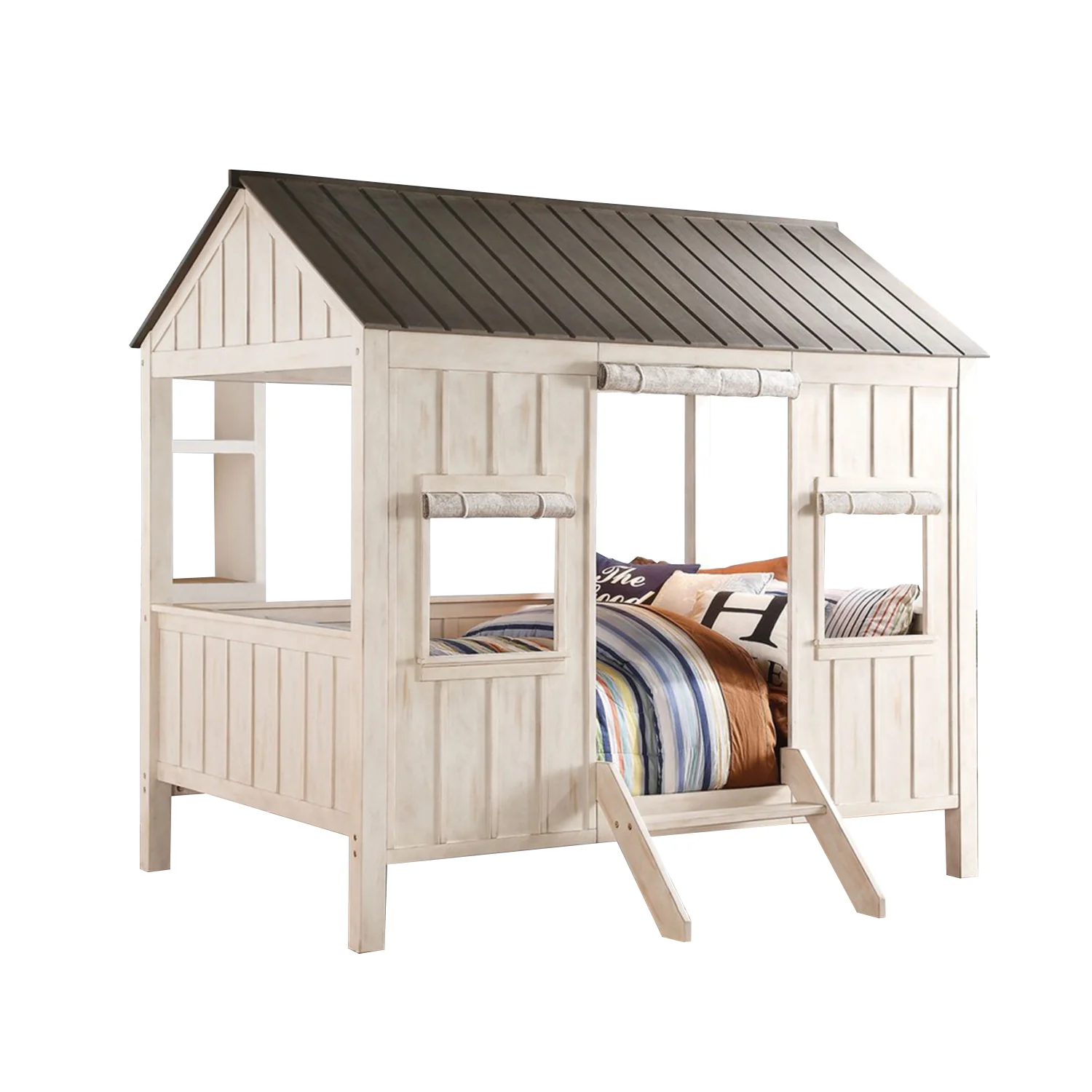 Weathered White And Washed Gray Cottage Full Bed By Homeroots - Image 2