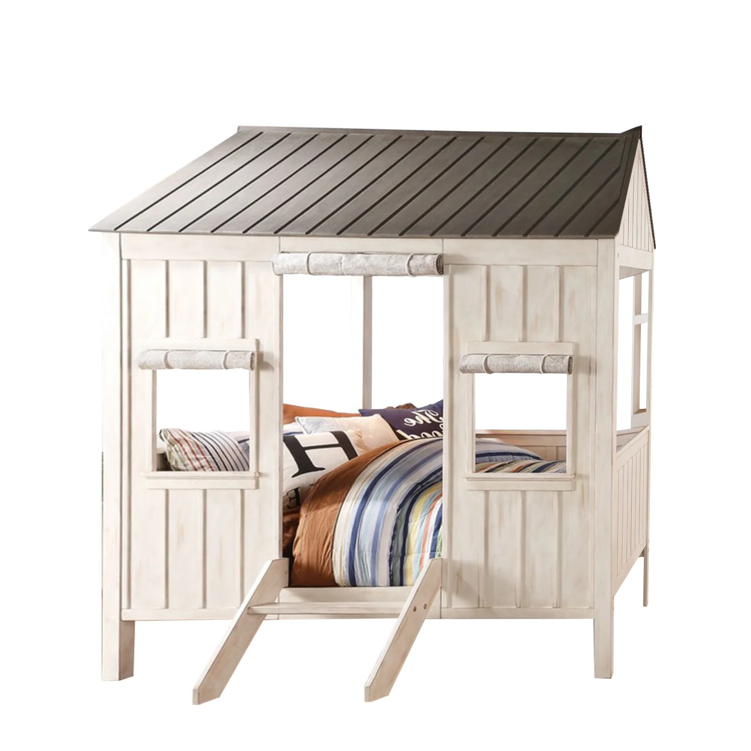 Weathered White And Washed Gray Cottage Full Bed By Homeroots - Image 3