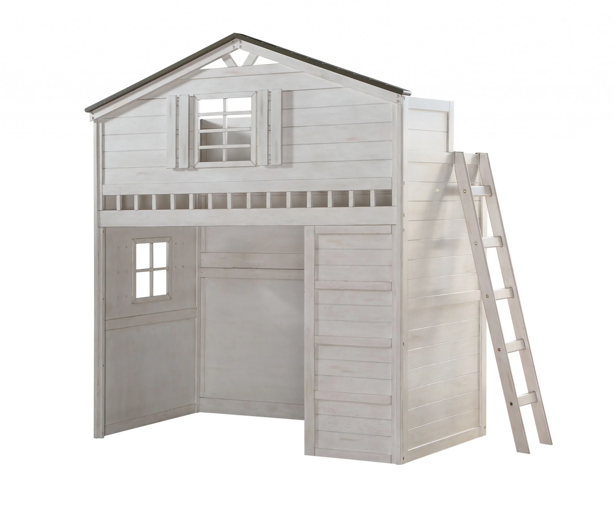Weathered White Washed Gray Wood Loft Bed Twin Size By Homeroots - Image 2