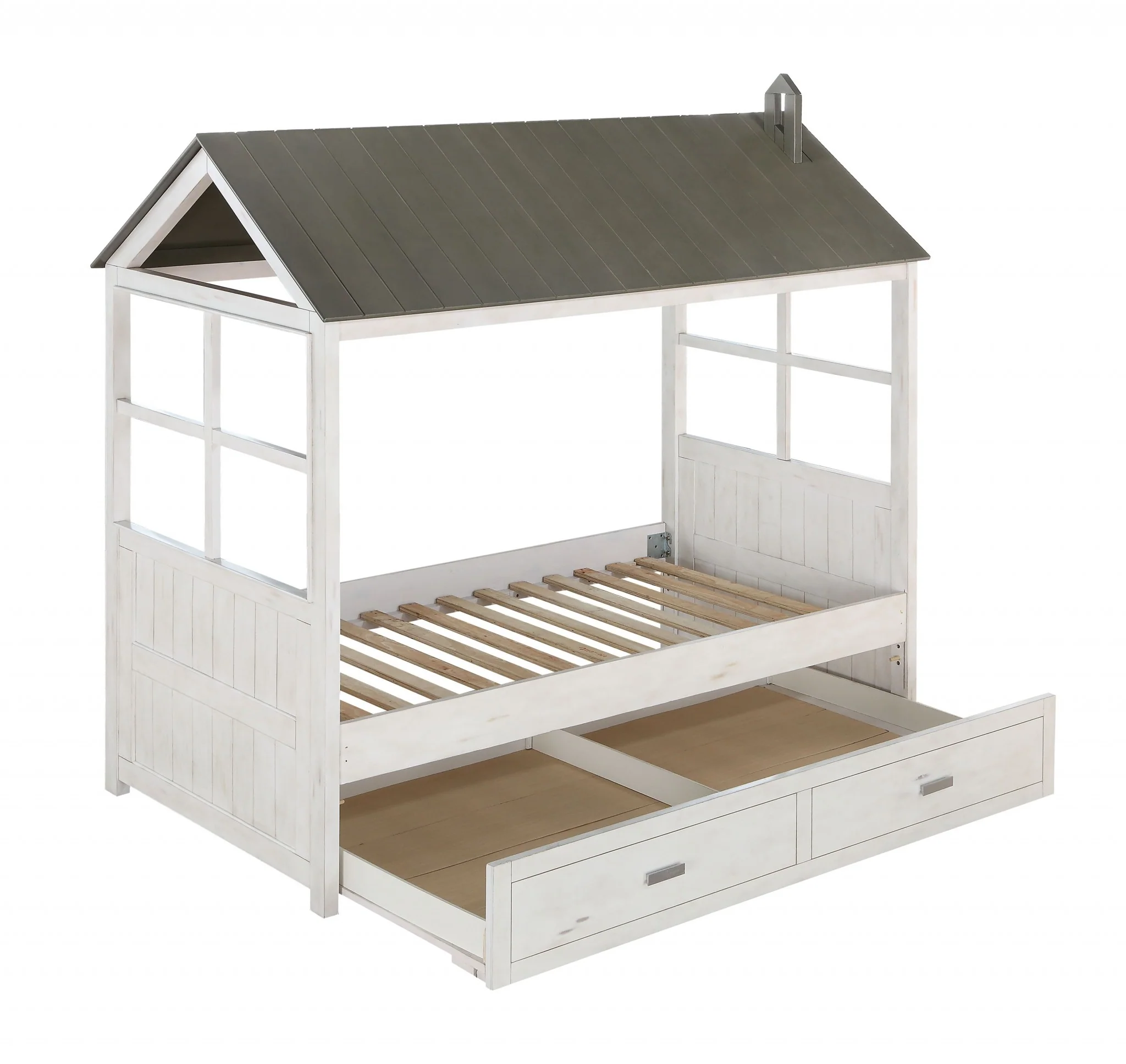 Weathered White Washed Gray Wood Twin Bed By Homeroots - Image 2