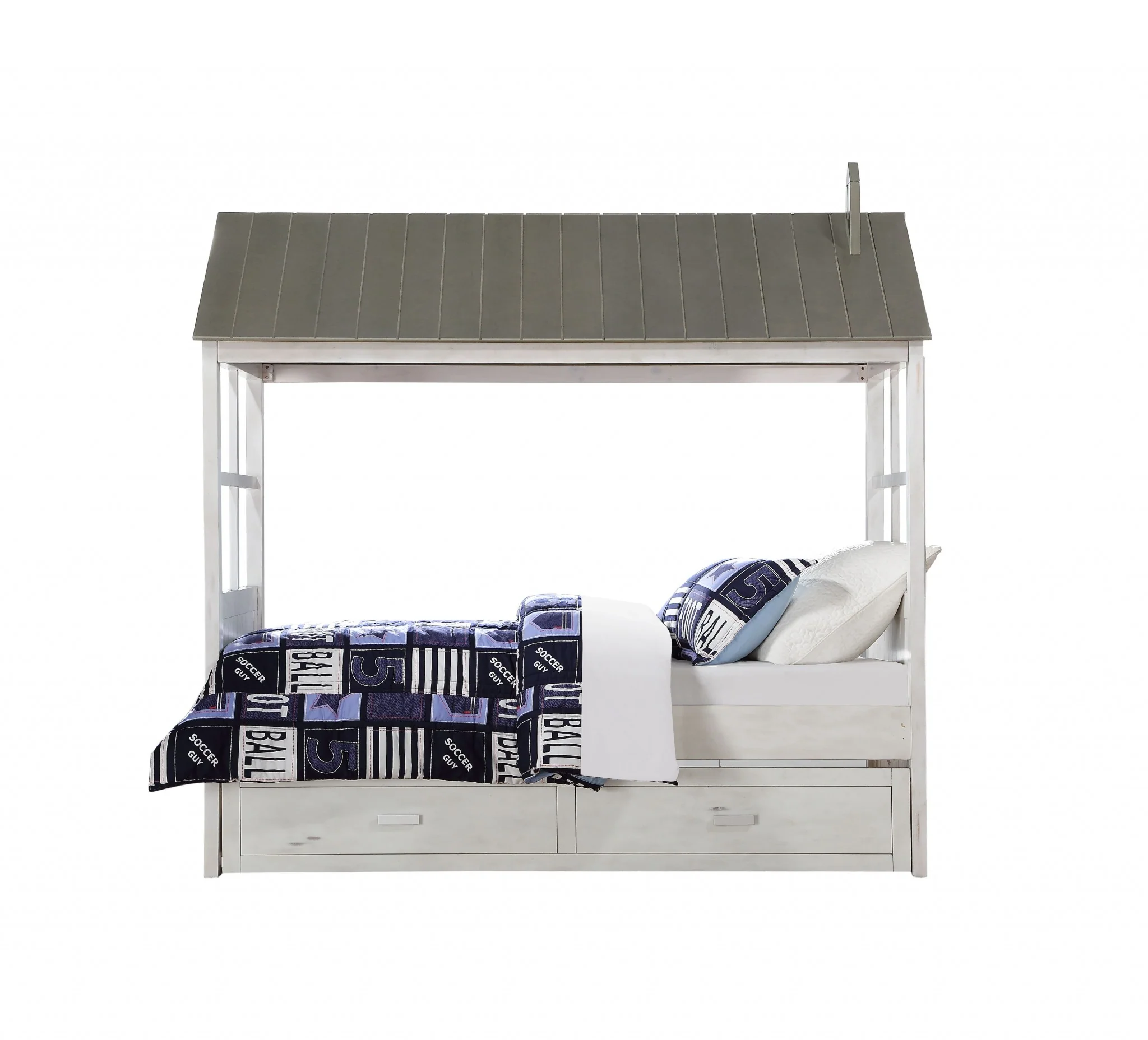 Weathered White Washed Gray Wood Twin Bed By Homeroots - Image 3