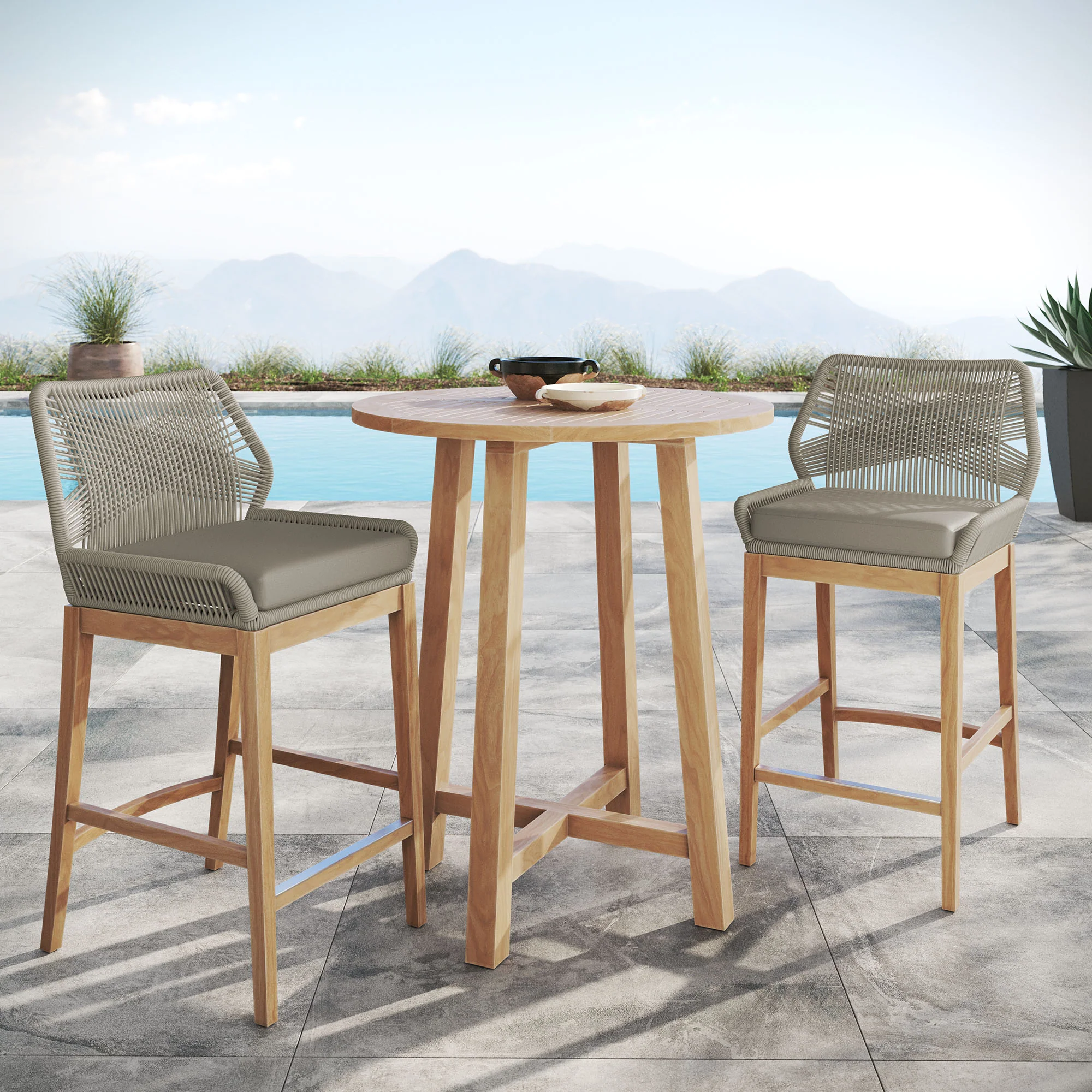 Wellspring 3-Piece Outdoor Patio Teak Wood Bar Set by Modway - Image 15