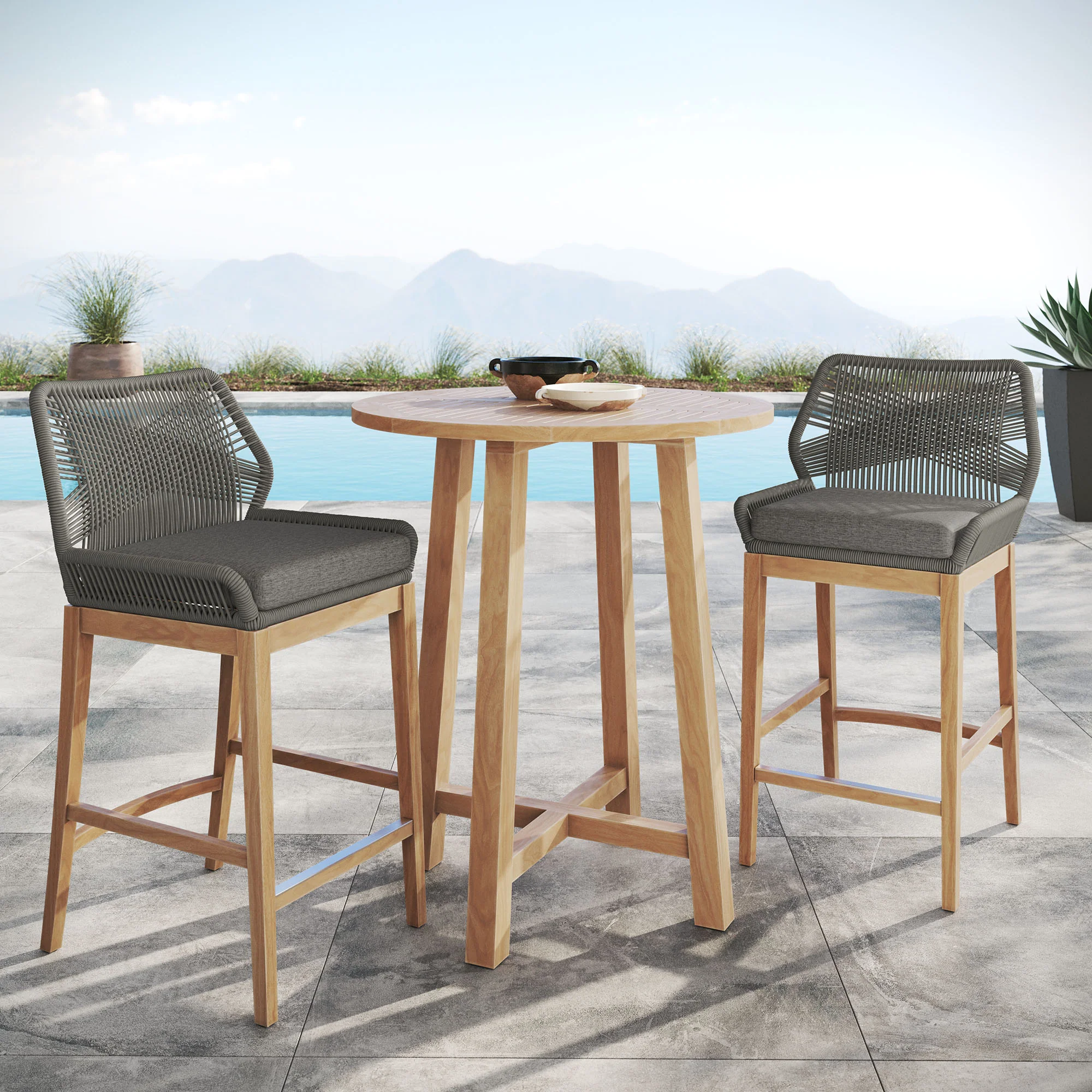 Wellspring 3-Piece Outdoor Patio Teak Wood Bar Set by Modway - Image 9