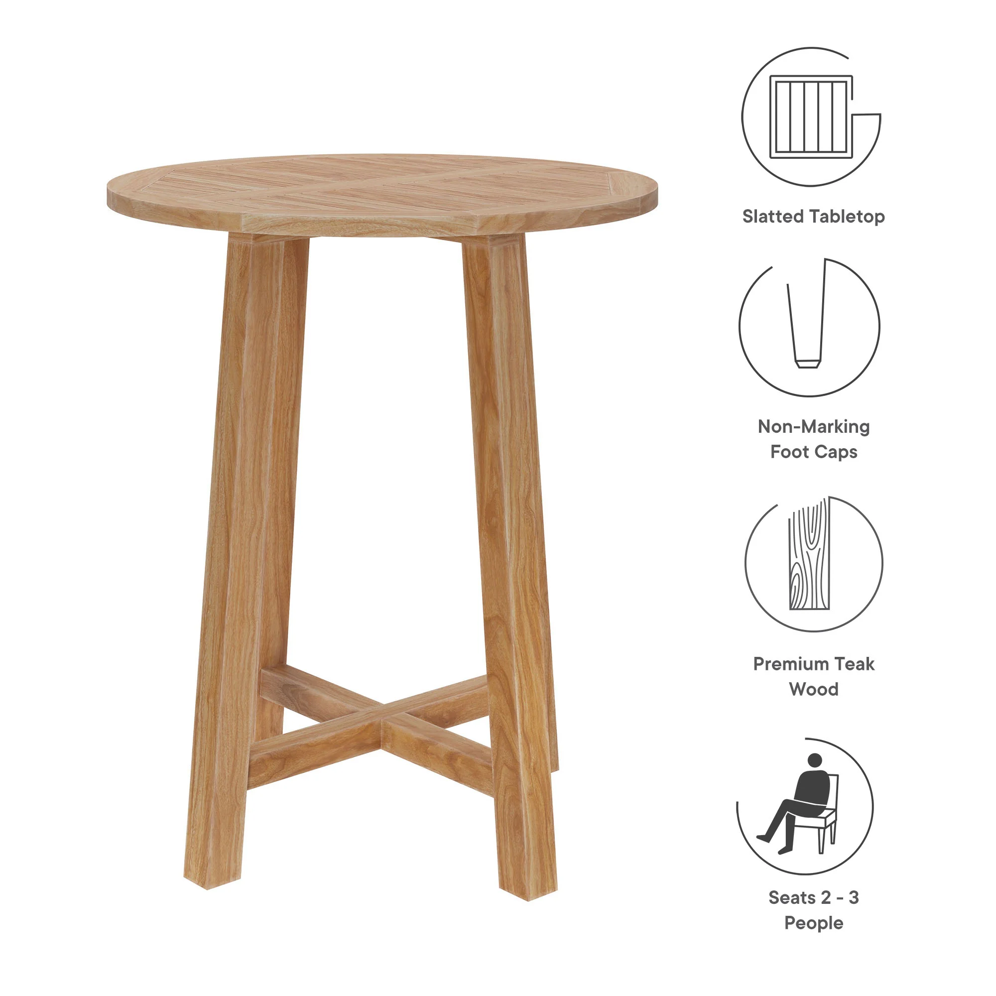 Wellspring 36" Outdoor Patio Teak Wood Bar Table by Modway - Image 6