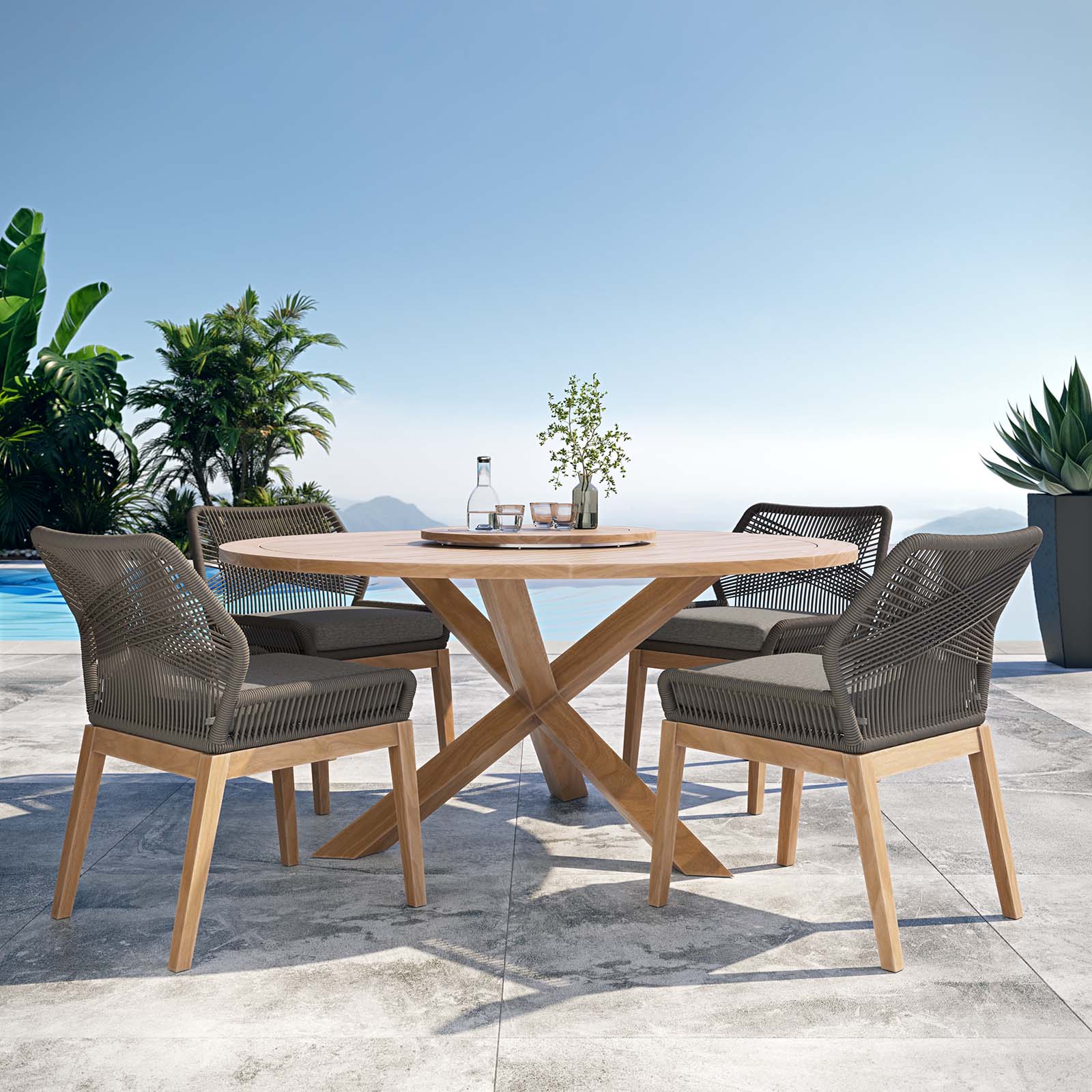 Wellspring 5-Piece Outdoor Patio Teak Wood Dining Set By Modway - EEI-6118 - Image 15