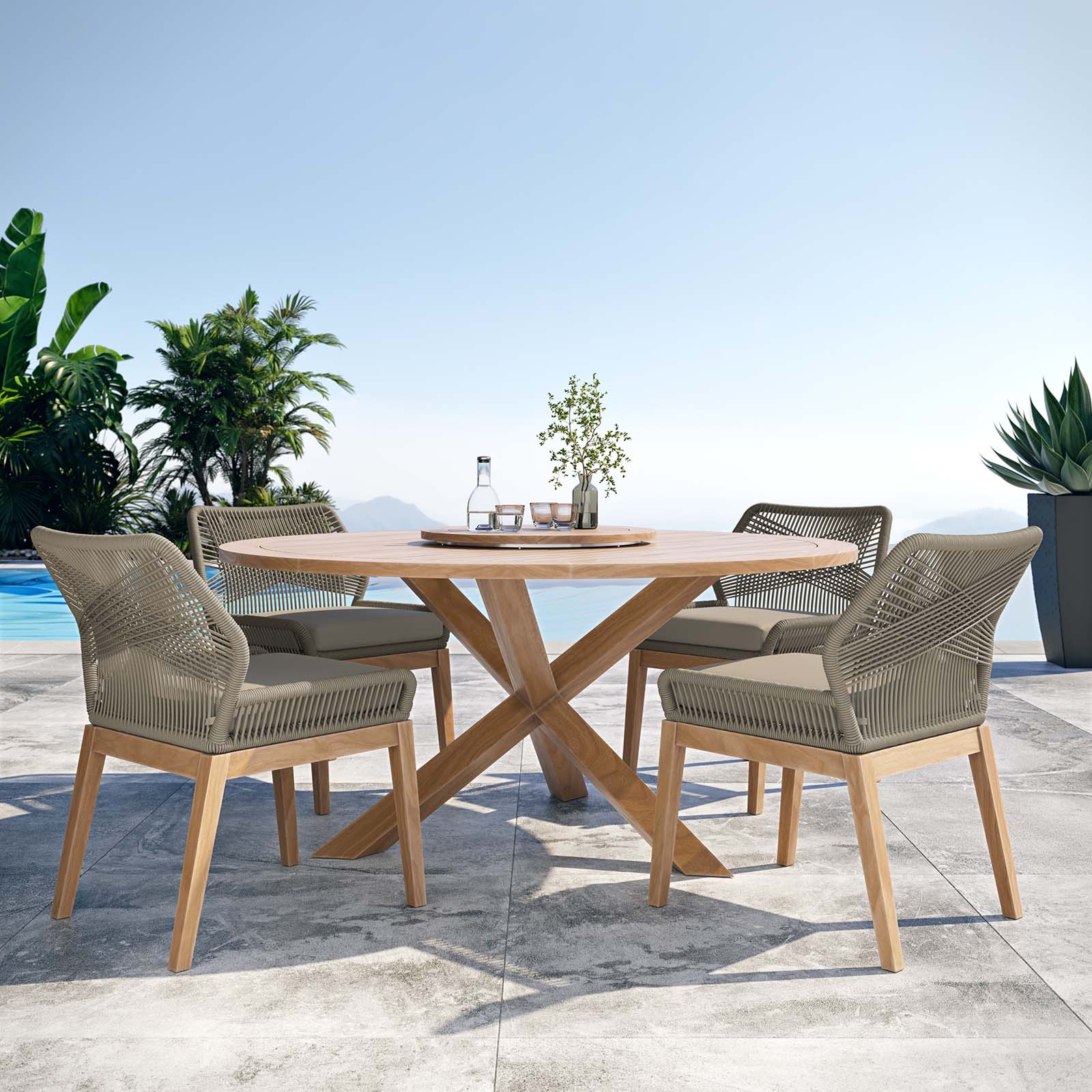 Wellspring 5-Piece Outdoor Patio Teak Wood Dining Set By Modway - EEI-6118 - Image 26