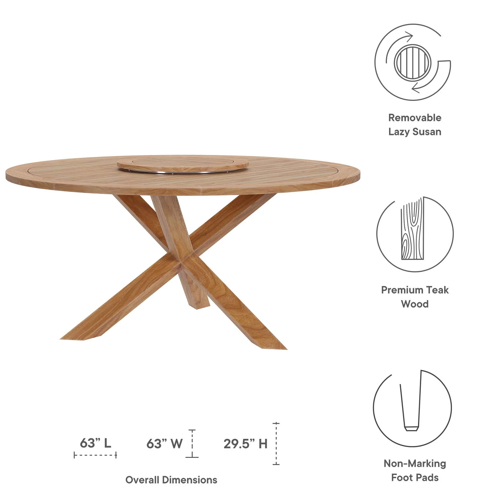 Wellspring 63" Outdoor Patio Teak Wood Dining Table By Modway - EEI-5745 - Image 5