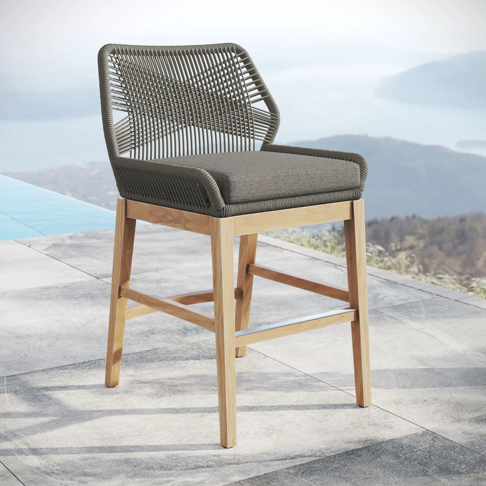 Wellspring Outdoor Patio Teak and Rope Counter Stool by Modway - Image 16
