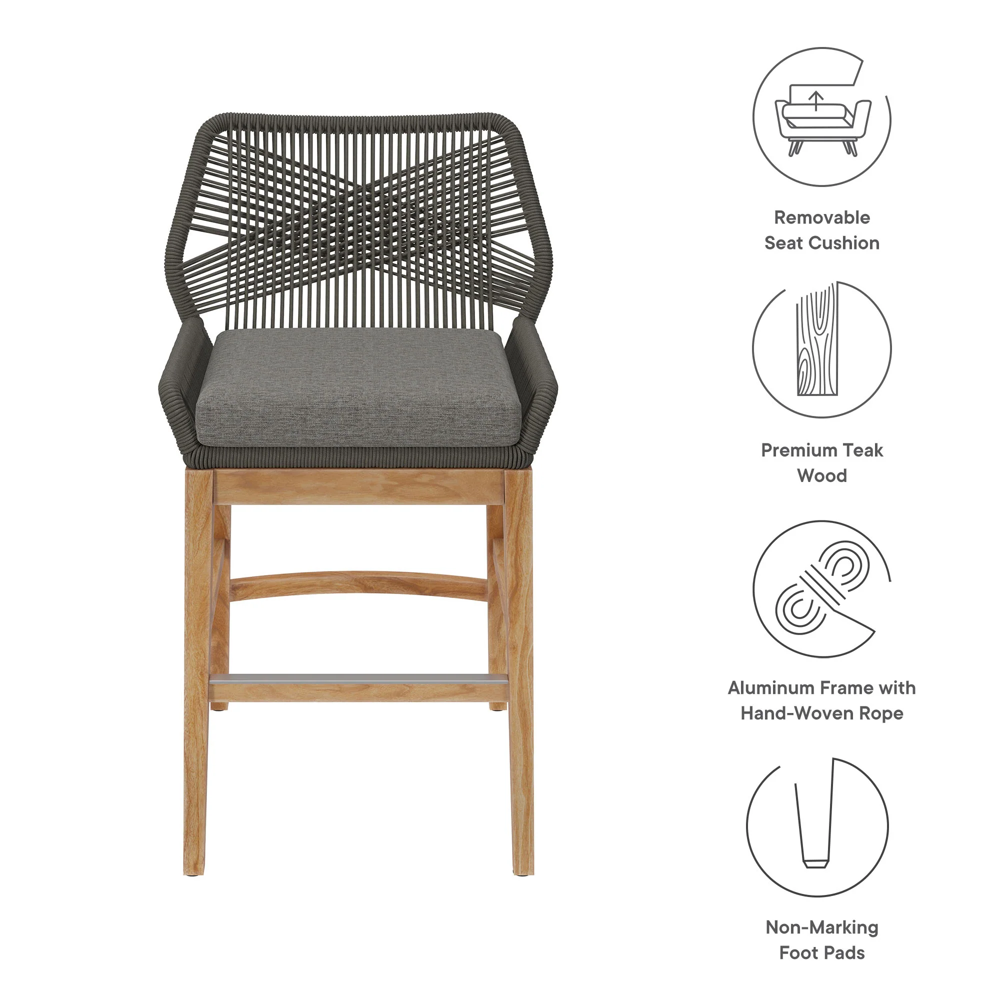 Wellspring Outdoor Patio Teak and Rope Counter Stool by Modway - Image 17