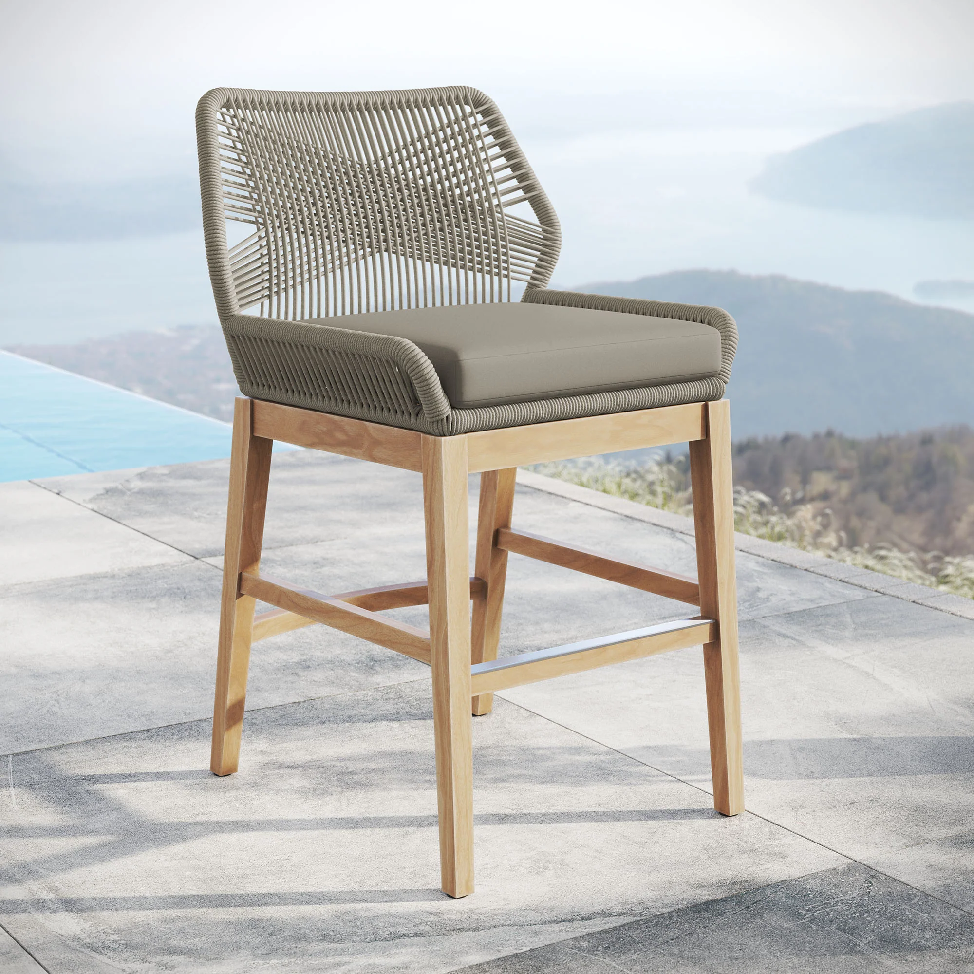 Wellspring Outdoor Patio Teak and Rope Counter Stool by Modway - Image 25