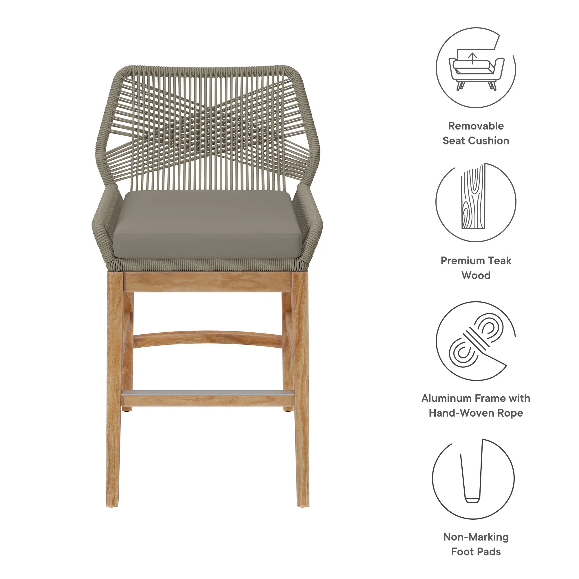 Wellspring Outdoor Patio Teak and Rope Counter Stool by Modway - Image 26