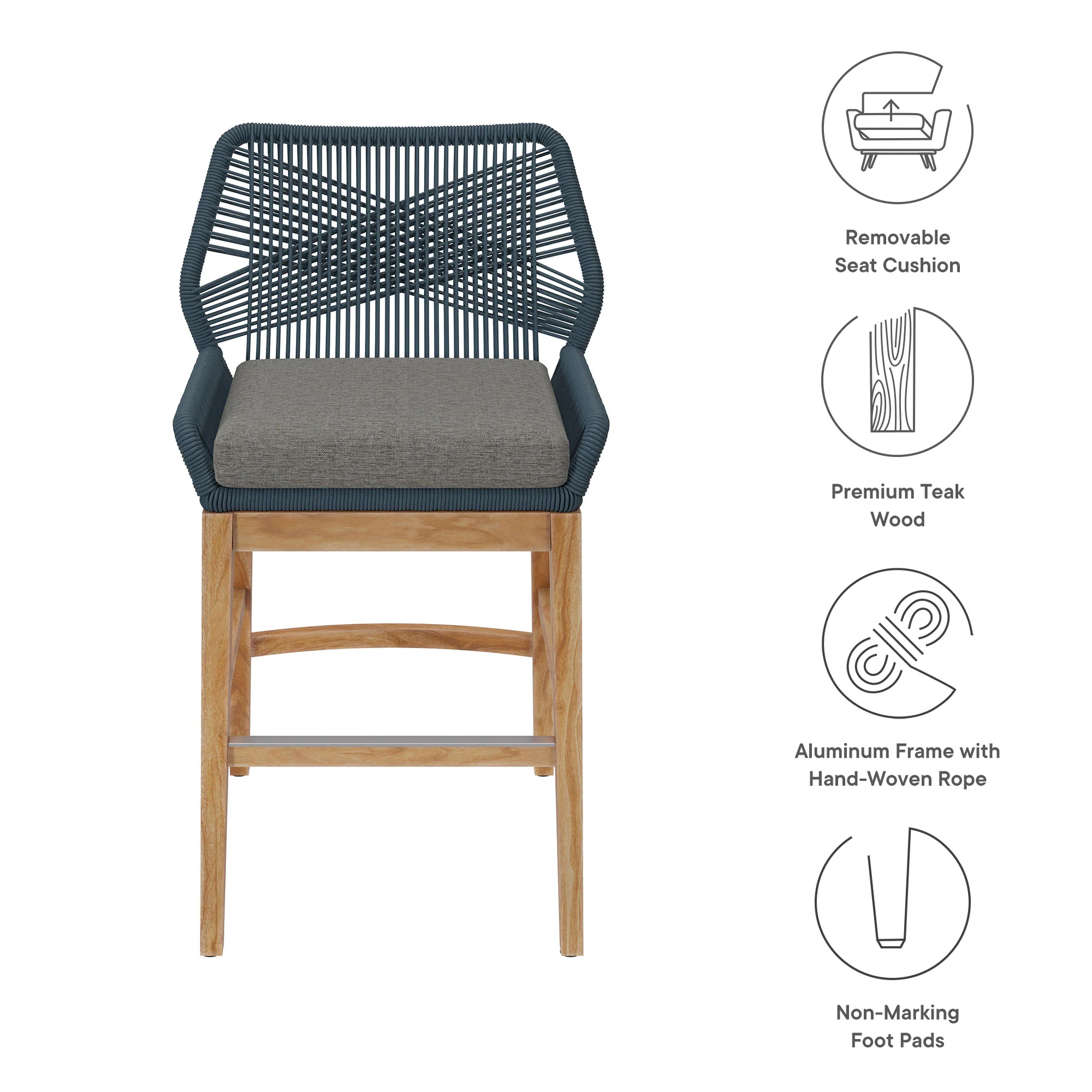 Wellspring Outdoor Patio Teak and Rope Counter Stool by Modway - Image 8