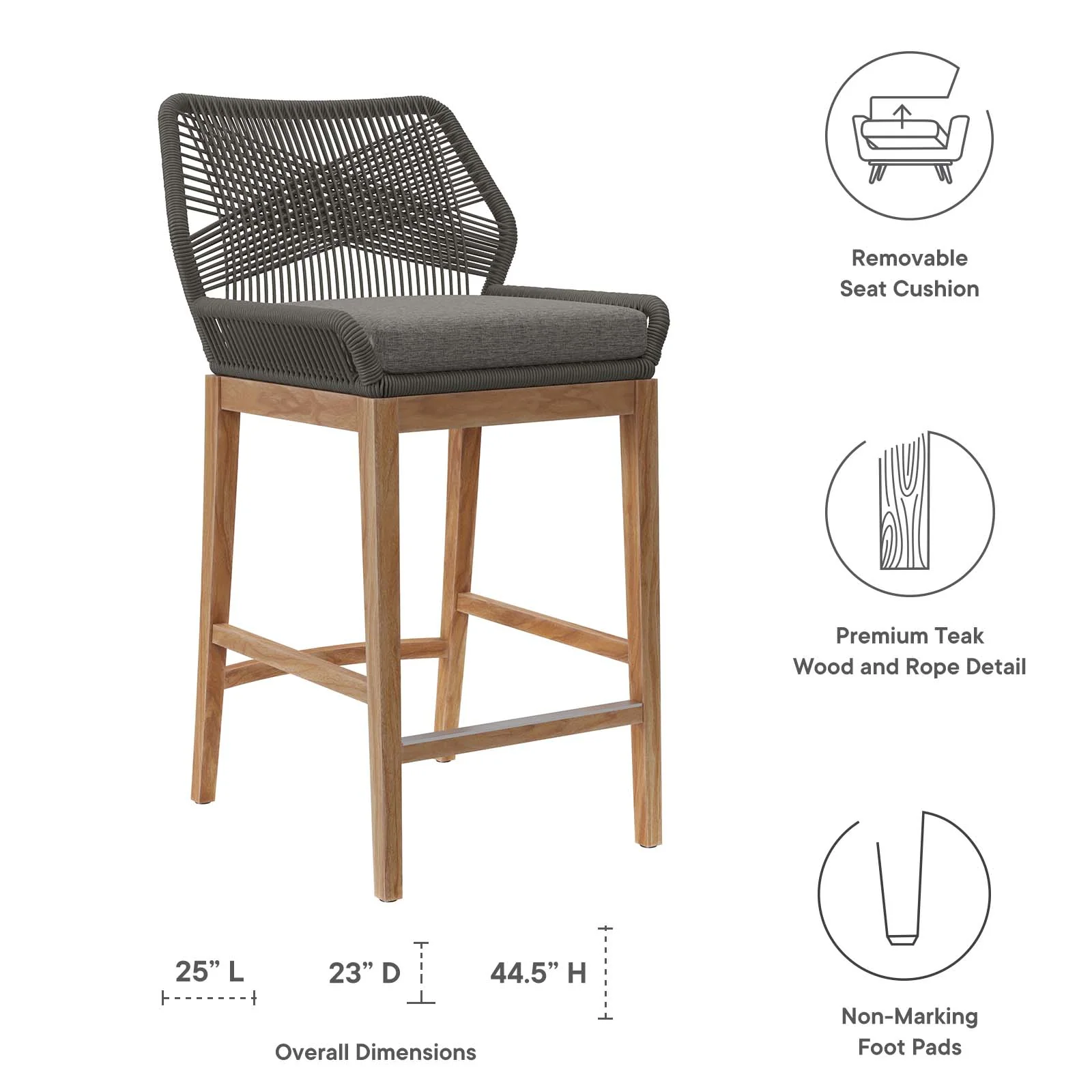 Wellspring Outdoor Patio Teak Wood Bar Stool By Modway - EEI-5746 - Image 12