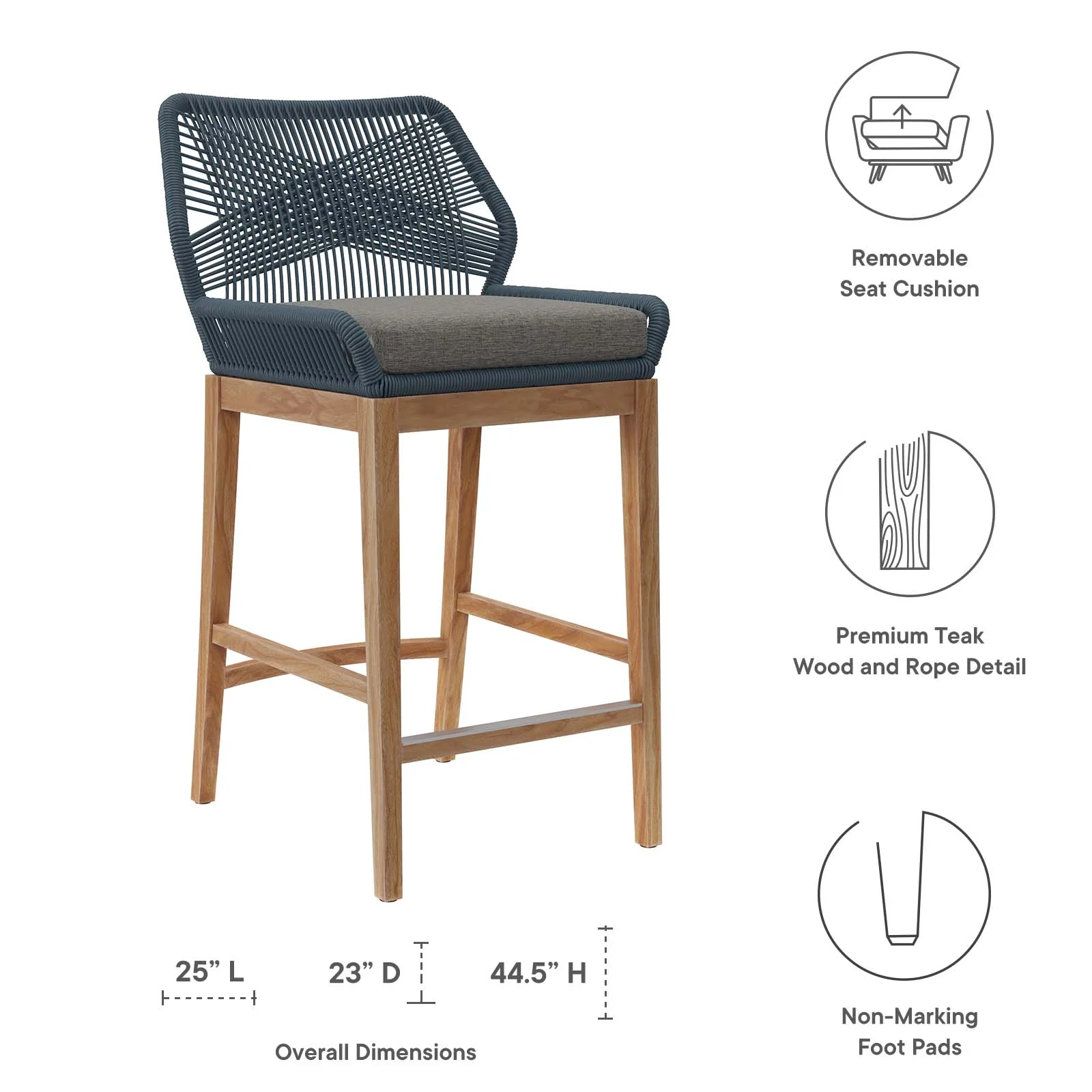 Wellspring Outdoor Patio Teak Wood Bar Stool By Modway - EEI-5746 - Image 6