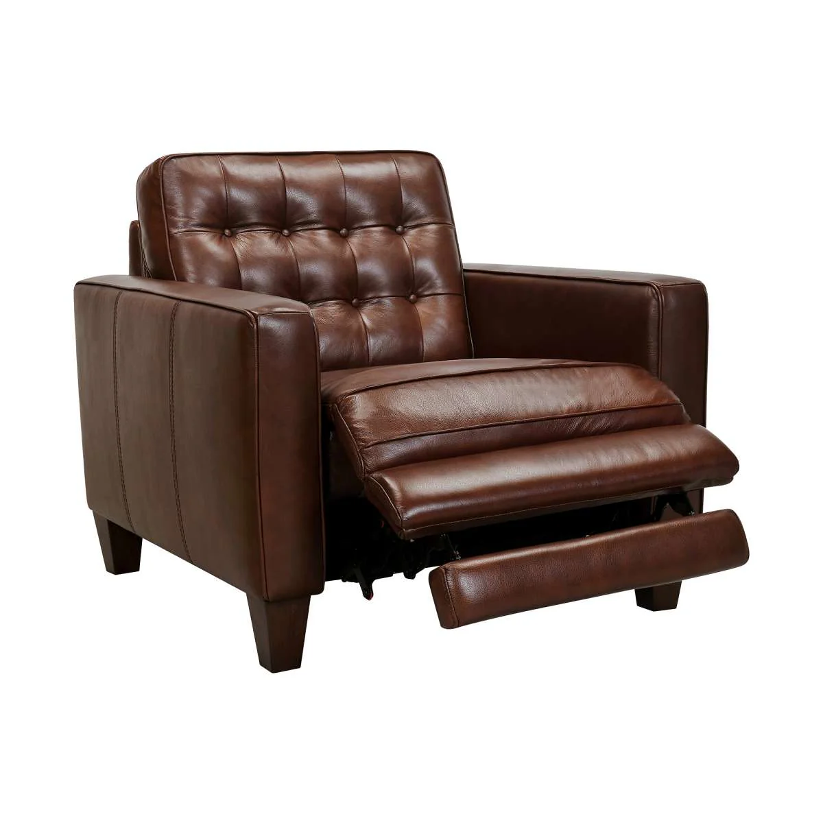 Wesley Chestnut Genuine Leather Power Footrest Tuxedo Arm Accent Chair By Armen Living - Image 3