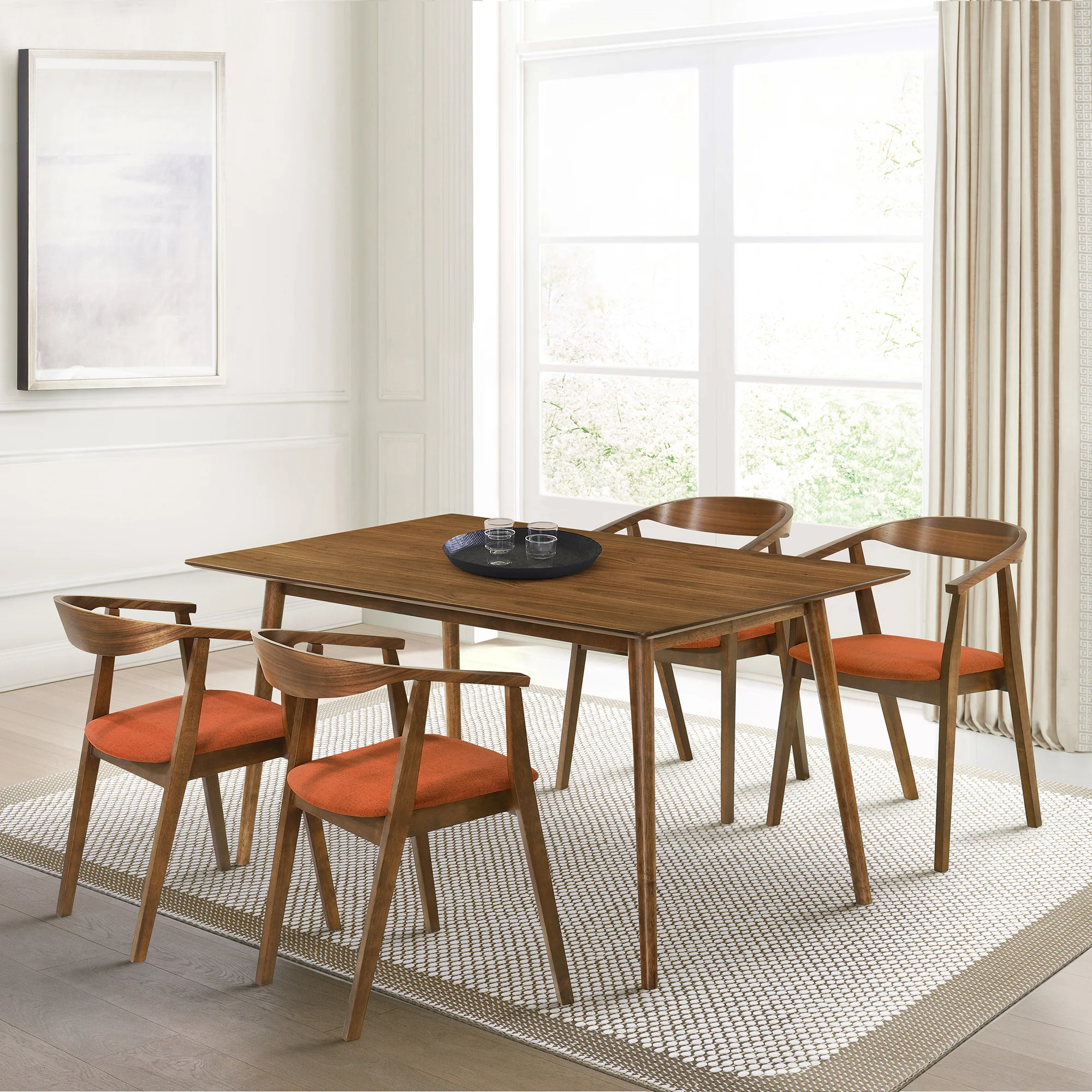 Westmont Santana 5 Piece Walnut Wood Dining Table Set with Blue Fabric By Armen Living - Image 12