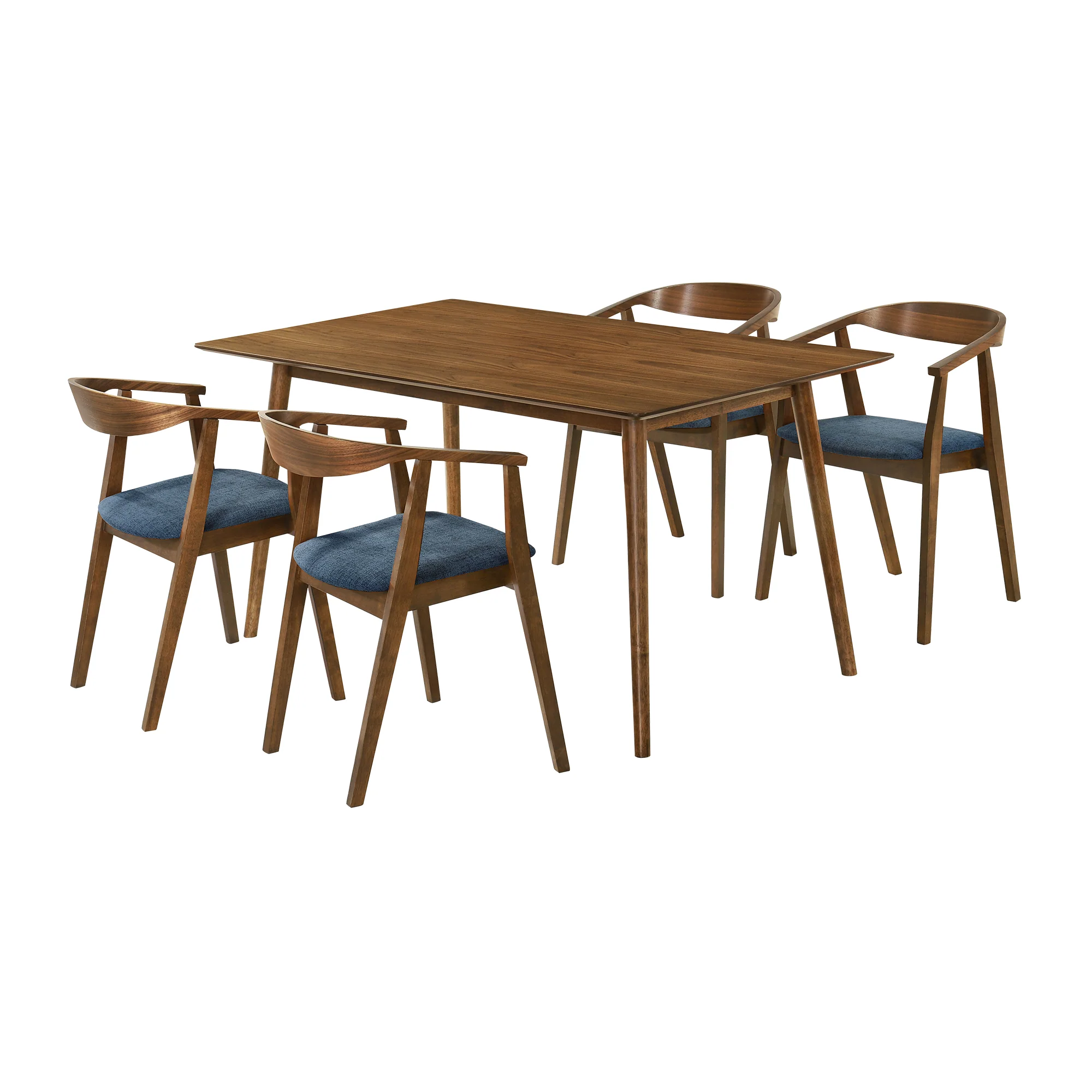 Westmont Santana 5 Piece Walnut Wood Dining Table Set with Blue Fabric By Armen Living - Image 2