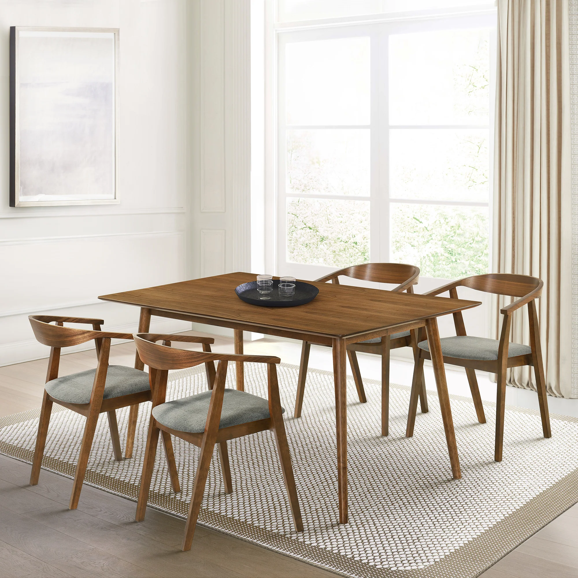 Westmont Santana 5 Piece Walnut Wood Dining Table Set with Blue Fabric By Armen Living - Image 23