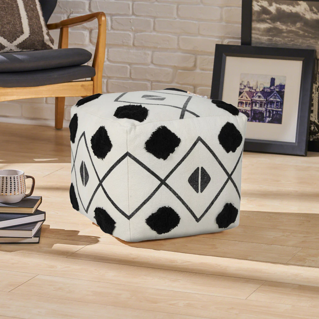 White 100% Cotton Ottoman By Homeroots - Image 8