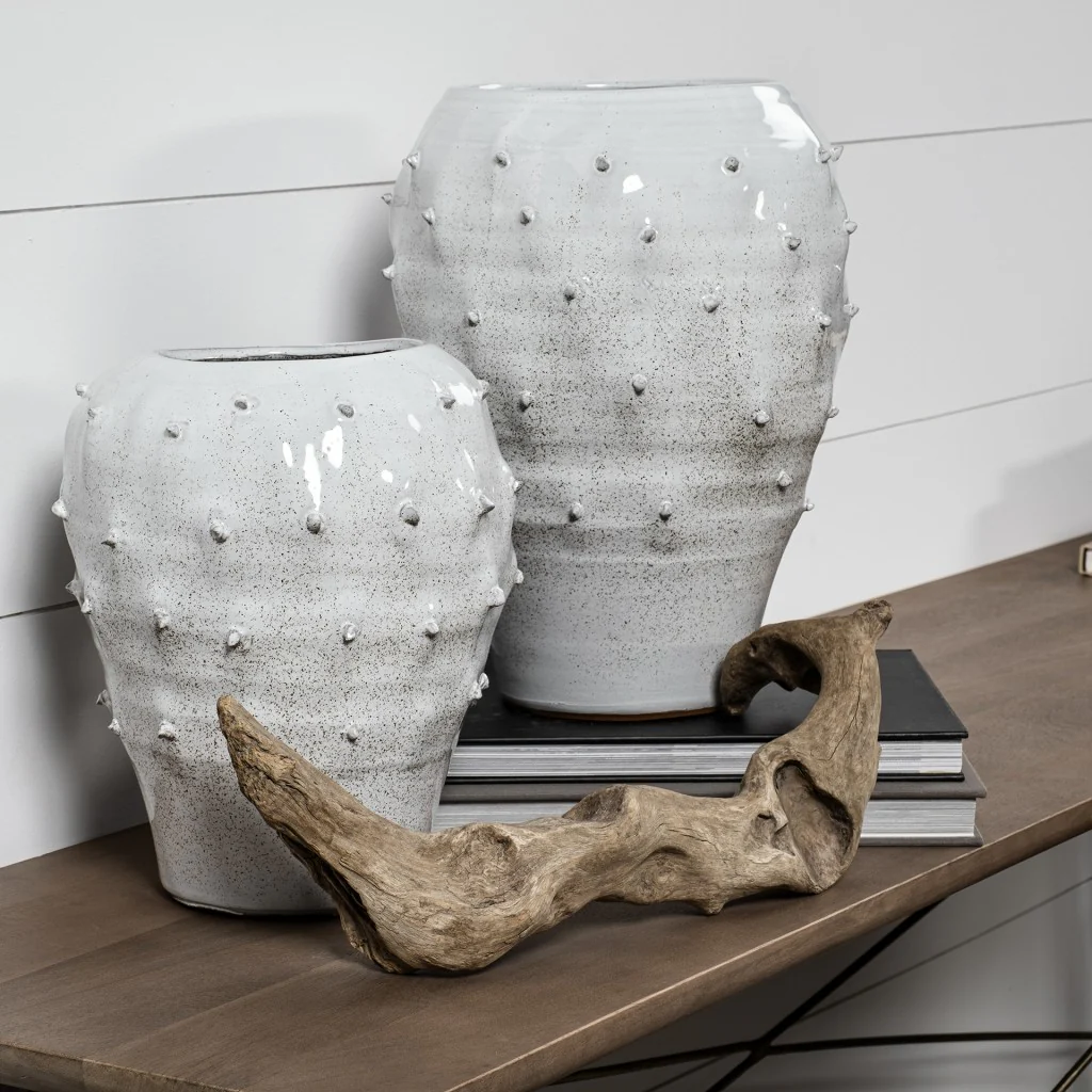 White Abstract Cylinder Ceramic Table Vase By Homeroots - Image 8