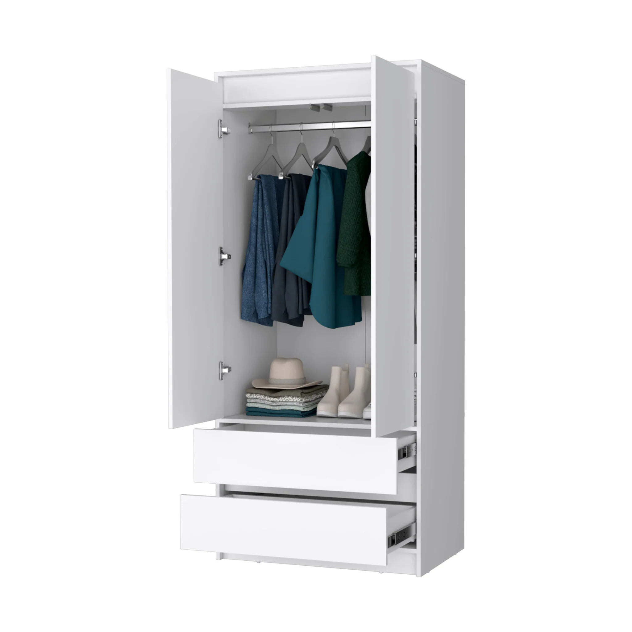 White Accent Cabinet Soft Close With Multiple Shelves And Two Drawers By Homeroots - Image 2