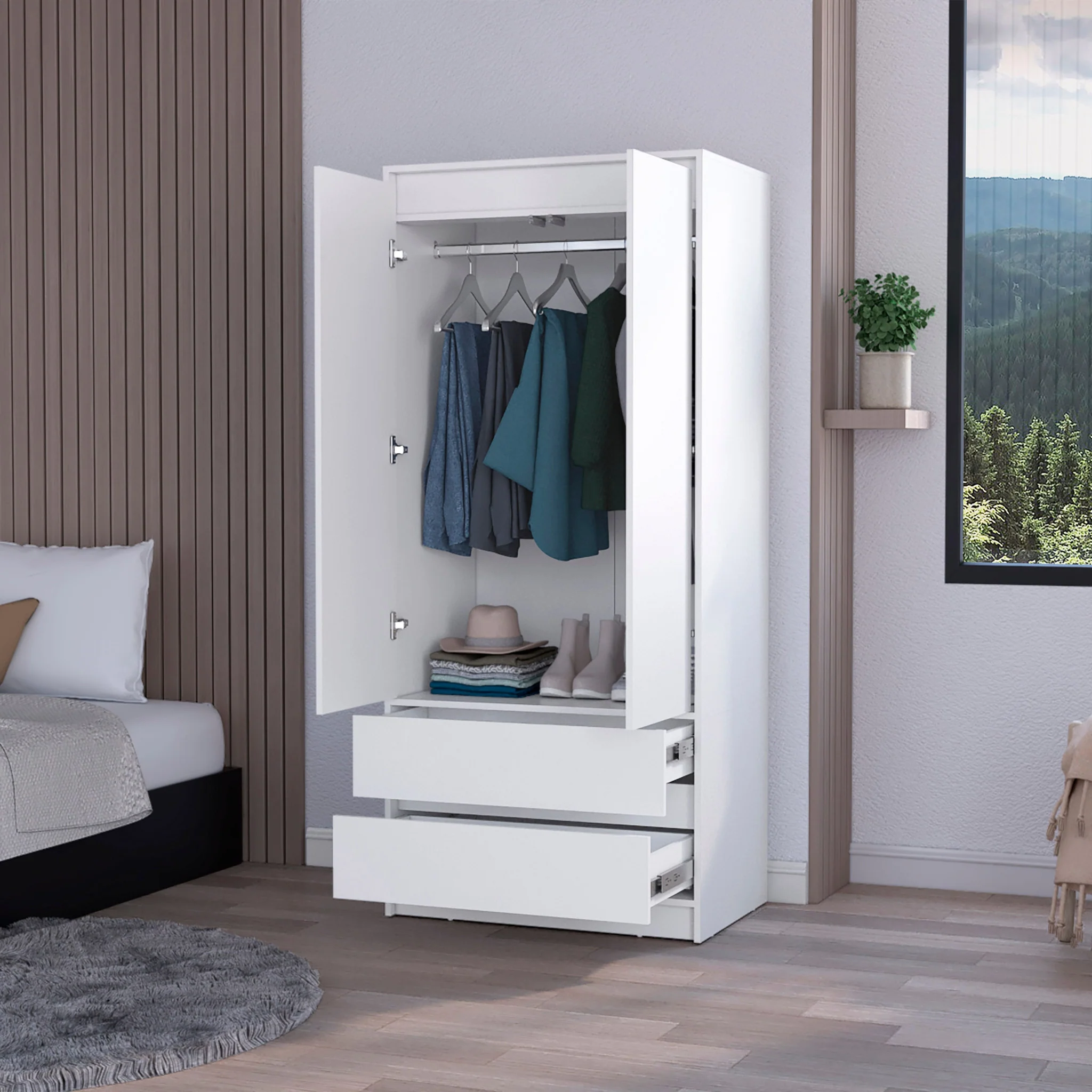 White Accent Cabinet Soft Close With Multiple Shelves And Two Drawers By Homeroots - Image 5