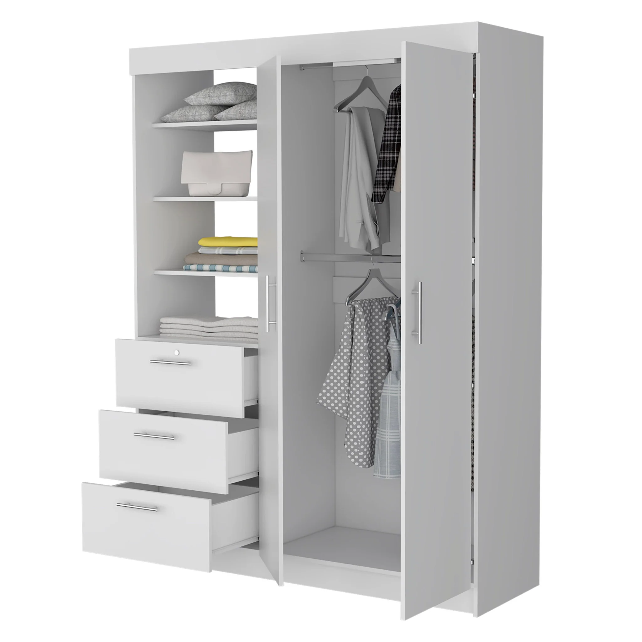 White Accent Cabinet Soft Close With Three Shelves And Three Drawers By Homeroots - Image 3