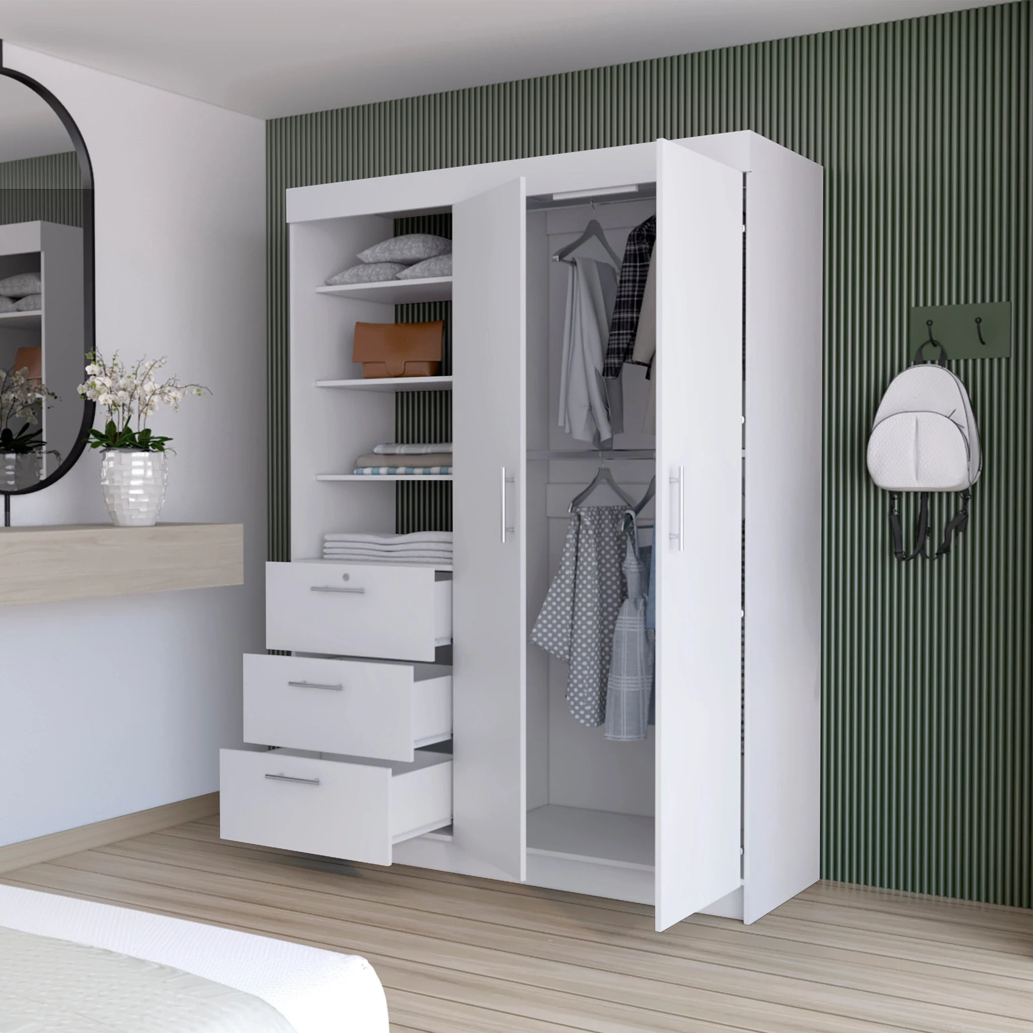White Accent Cabinet Soft Close With Three Shelves And Three Drawers By Homeroots - Image 5