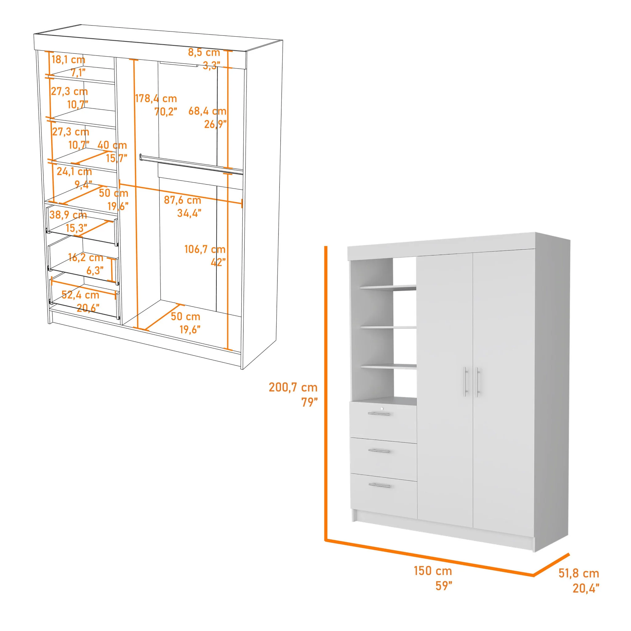 White Accent Cabinet Soft Close With Three Shelves And Three Drawers By Homeroots - Image 7