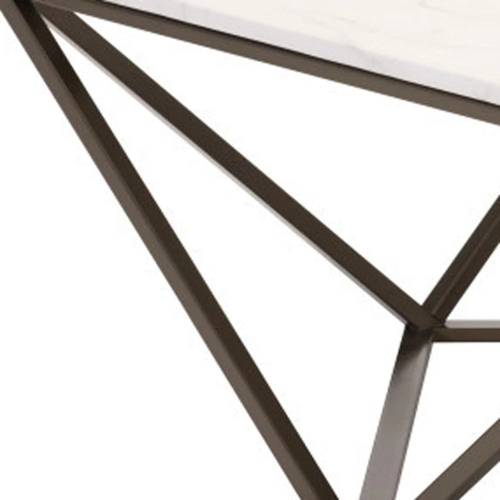 White and Antiqued Brass Faux Marble And Steel Square Abstract Coffee Table By Homeroots - Image 7