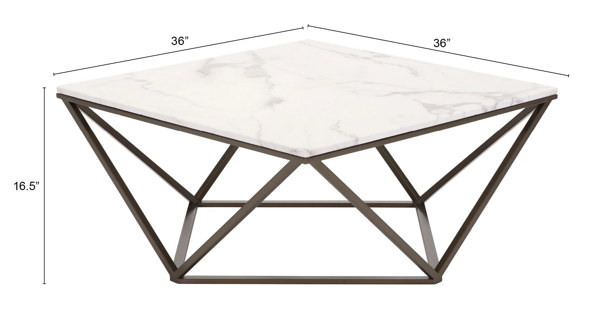White and Antiqued Brass Faux Marble And Steel Square Abstract Coffee Table By Homeroots - Image 8