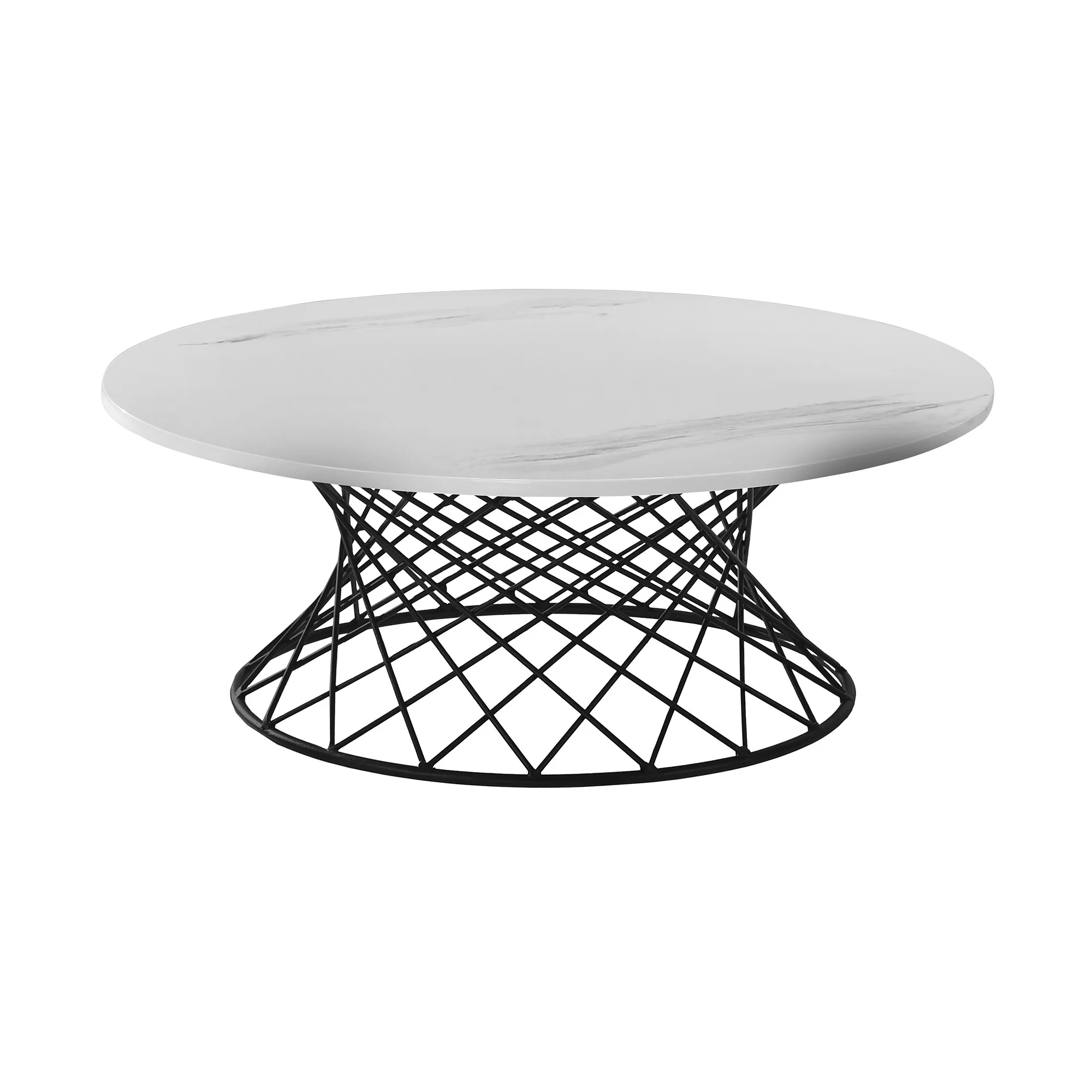 White And Black Genuine Marble And Metal Round Coffee Table By Homeroots - Image 2