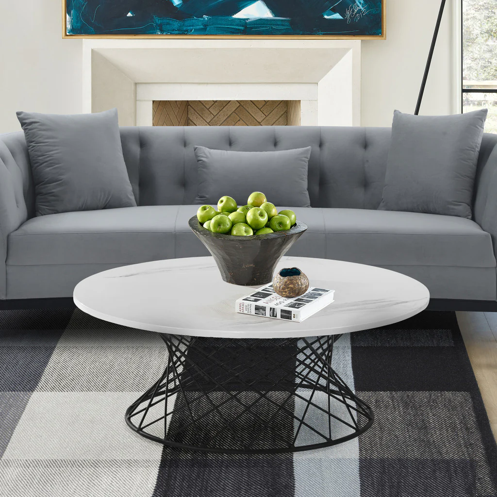 White And Black Genuine Marble And Metal Round Coffee Table By Homeroots - Image 7