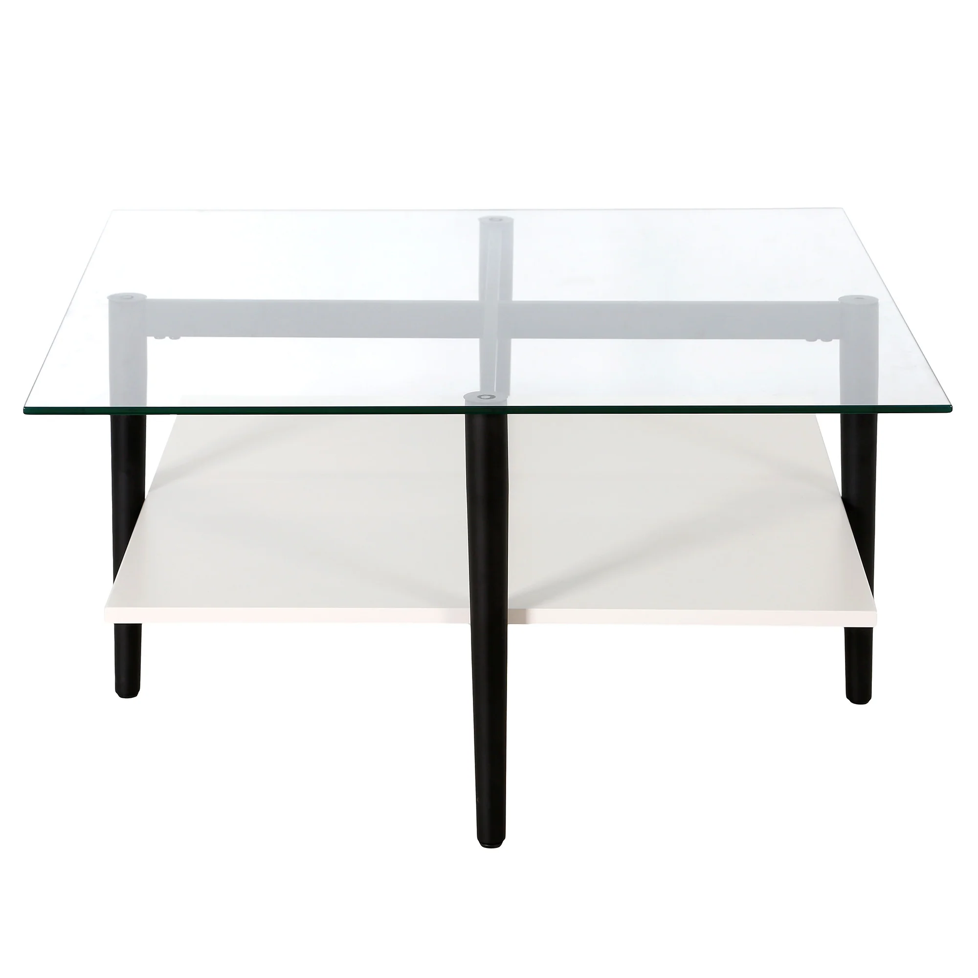White And Black Glass And Steel Square Coffee Table With Shelf By Homeroots - Image 2