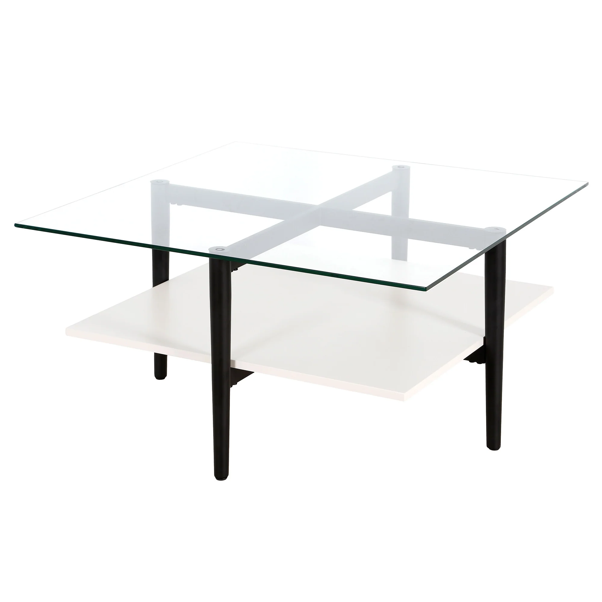 White And Black Glass And Steel Square Coffee Table With Shelf By Homeroots - Image 3