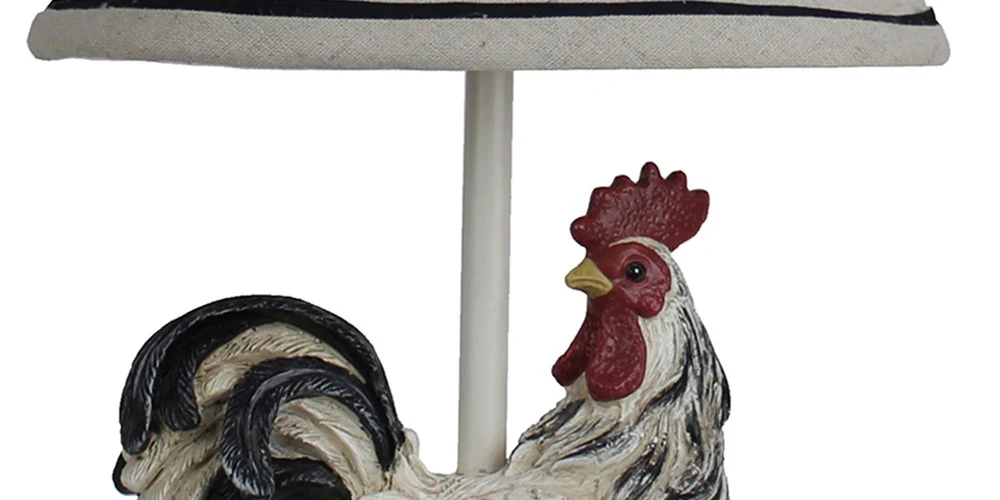 White and Black Rooster with Sunflower and Harlequin Patterned Accent Lamp By Homeroots - Image 2