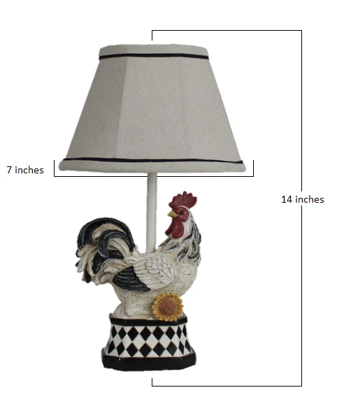 White and Black Rooster with Sunflower and Harlequin Patterned Accent Lamp By Homeroots - Image 3